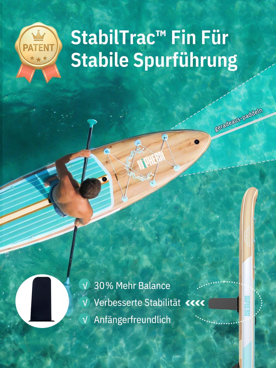 Detalle 2 de Niphean (Extra Groß) Stand Up Paddling Board – Großes Familien-SUP mit StabilTrac Finne und umfangreichem Zubehör
