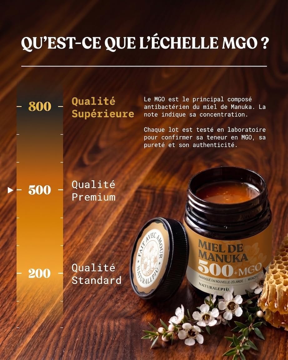 Detalle 2 de NaturalePiù Miel de Manuka 500+ MGO (500 g) brut et bio de Nouvelle-Zélande