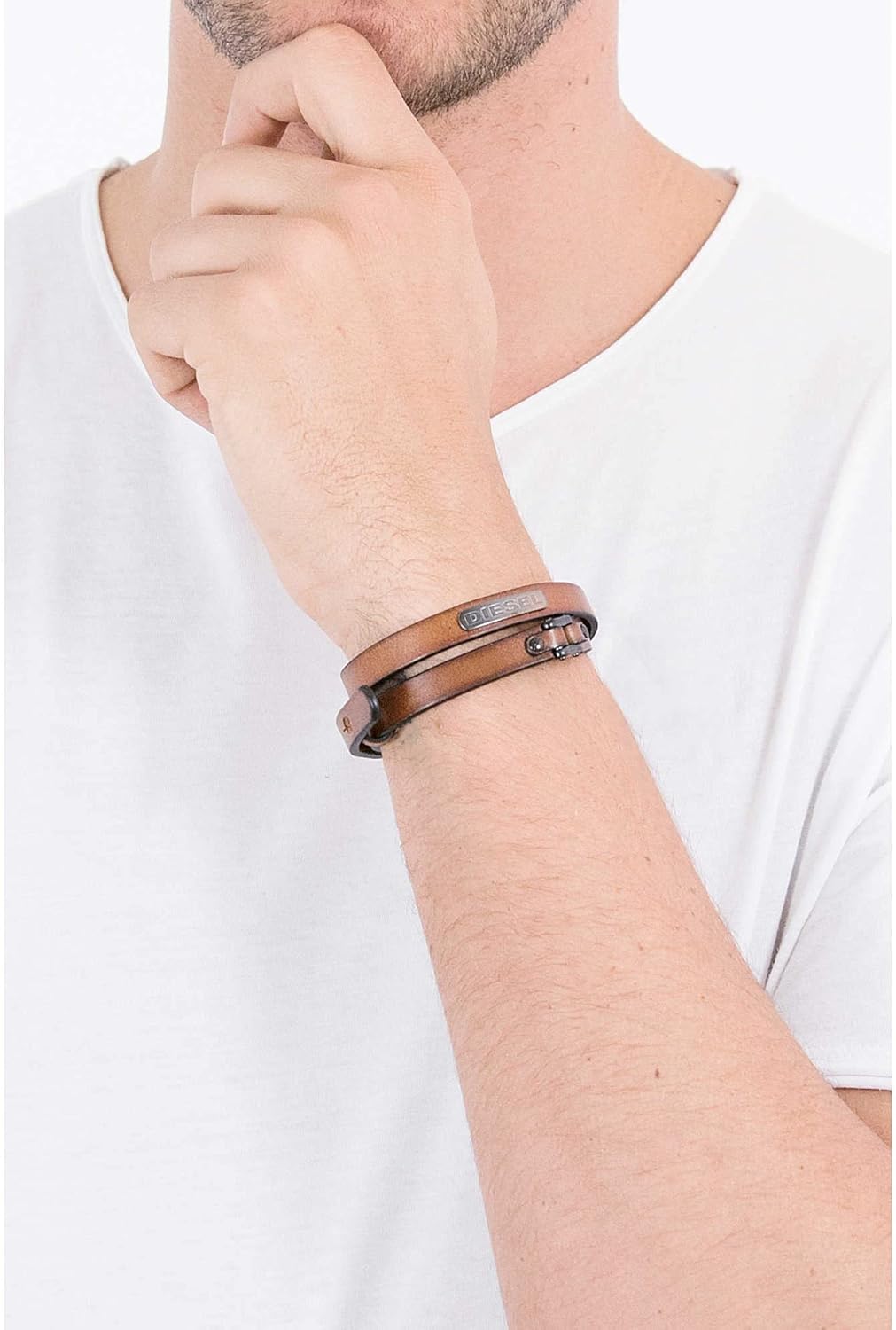 Thumbnail 2 de Bracelet Diesel homme en cuir ou synthétique marron, fermoir à épingle
