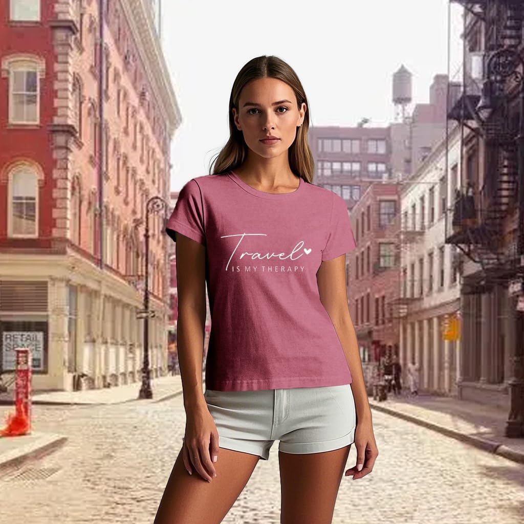 Detalle de SUWATOIN Travel Shirt for Women: Travel Is My Therapy Tee