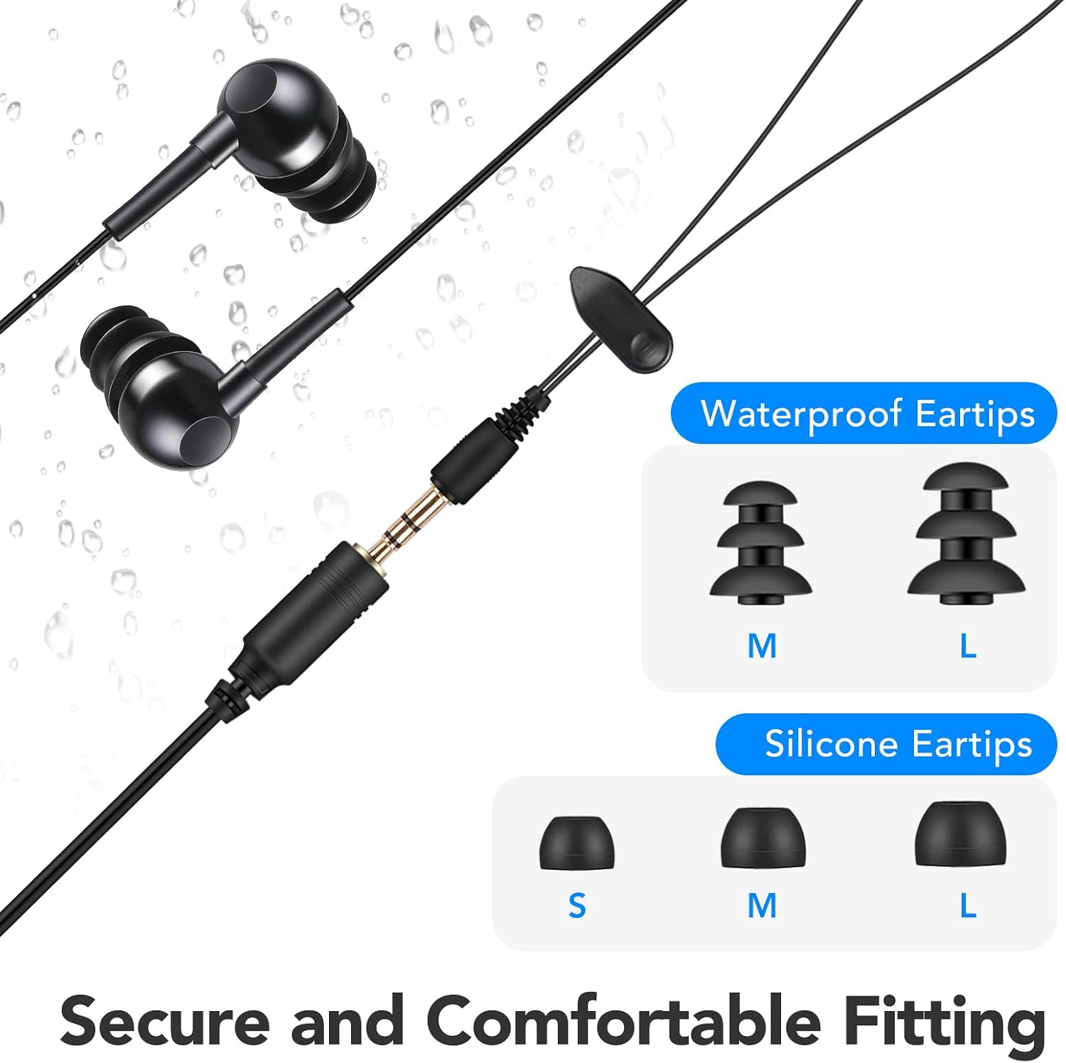 Detalle de AGPTEK Waterproof Earphones for Swimming – IPX8, 3.5mm Wired Earbuds for Sports