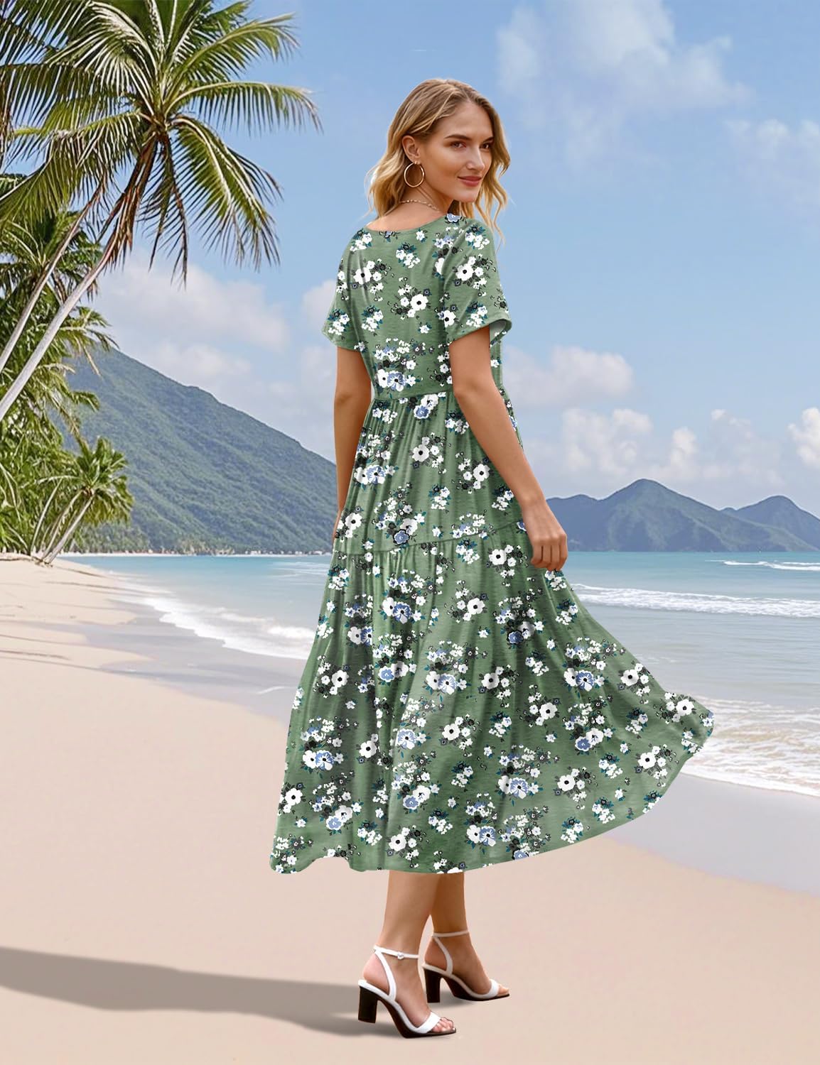 Thumbnail 3 de YESNO Women's Summer Maxi Dress: Floral Boho with Pockets, V-Neck, Empire Waist