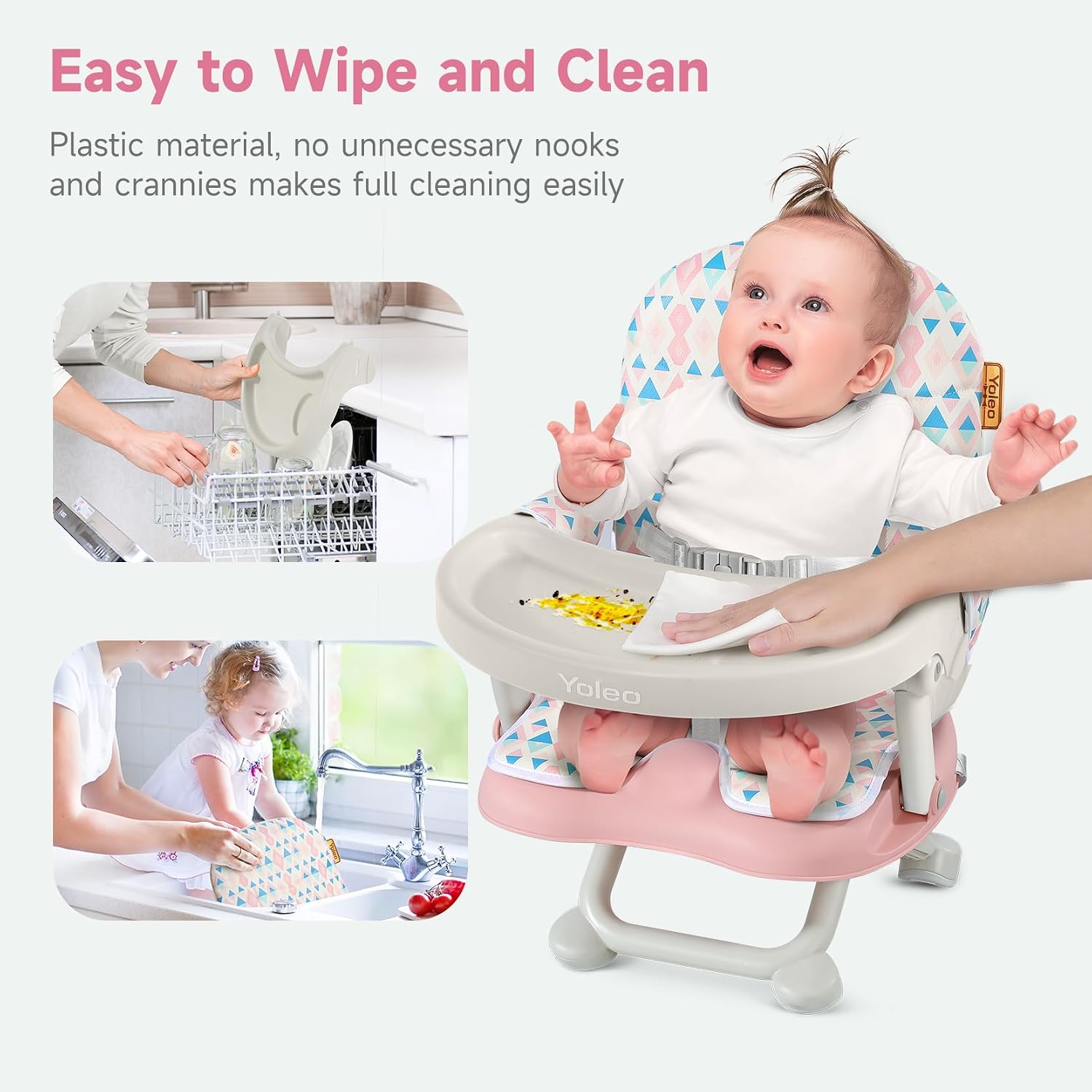 Thumbnail 6 de YOLEO Baby High Chair Booster Seat, 4 Height Settings, Foldable with Tray