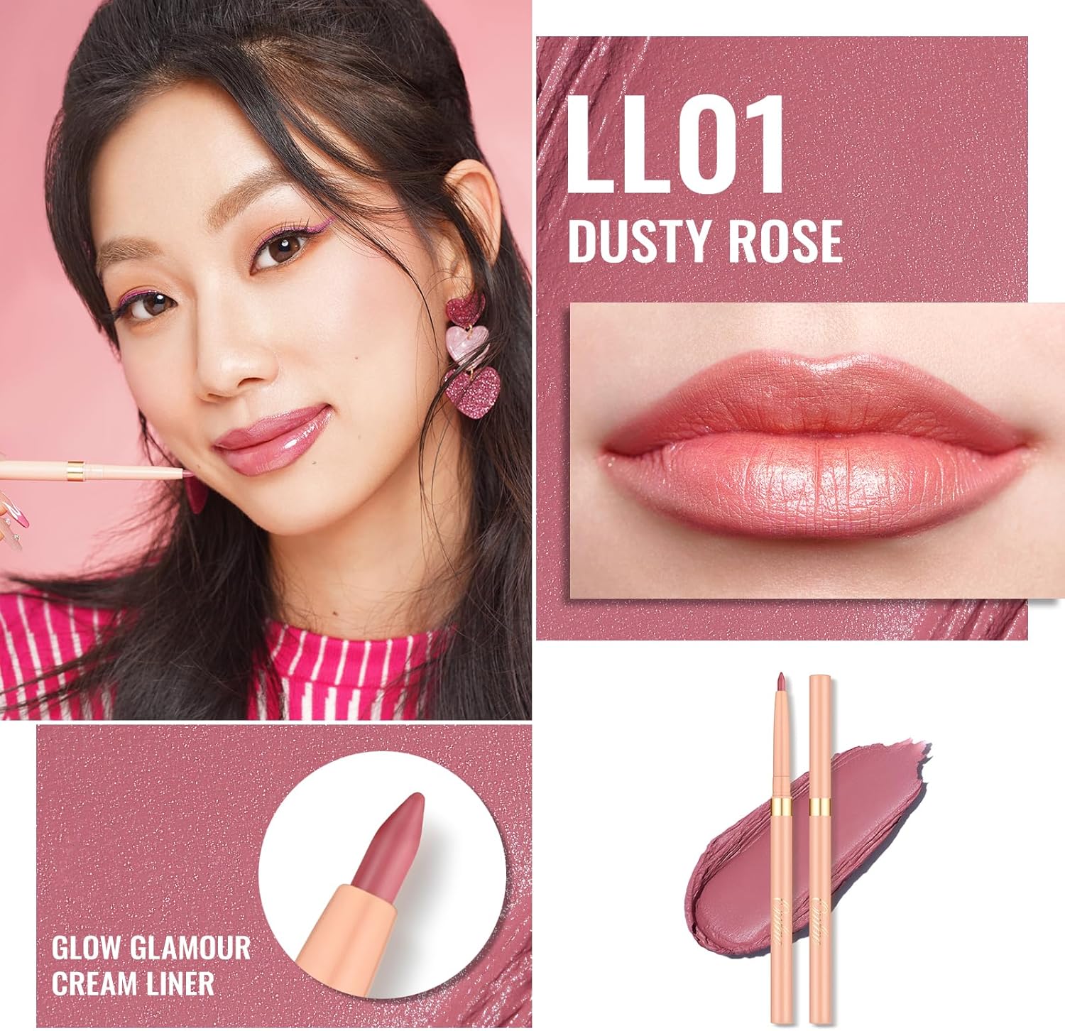 Detalle de OULAC Matita Labbra Rosa Opaco – Lipliner Impermeabile, Dura 16 Ore, Vegan