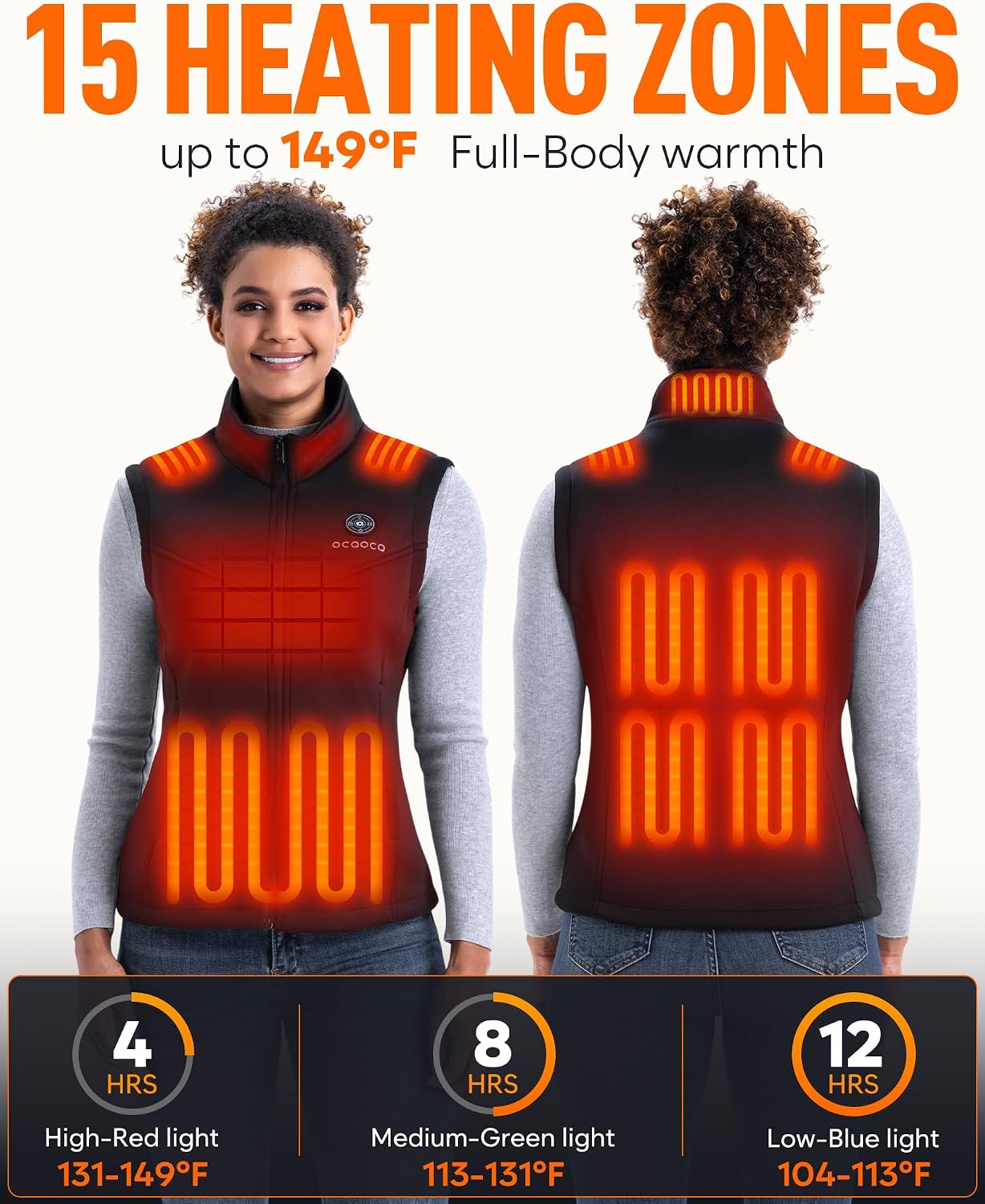 Detalle de OCQOCQ Heated Fleece Vest, 16000mAh Battery