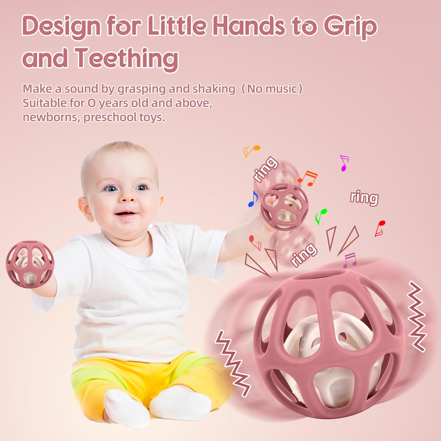 Detalle de MCGMITT Baby Teething Toy: Grabbing Ball Montessori Silicone Teether for 3–36 Months