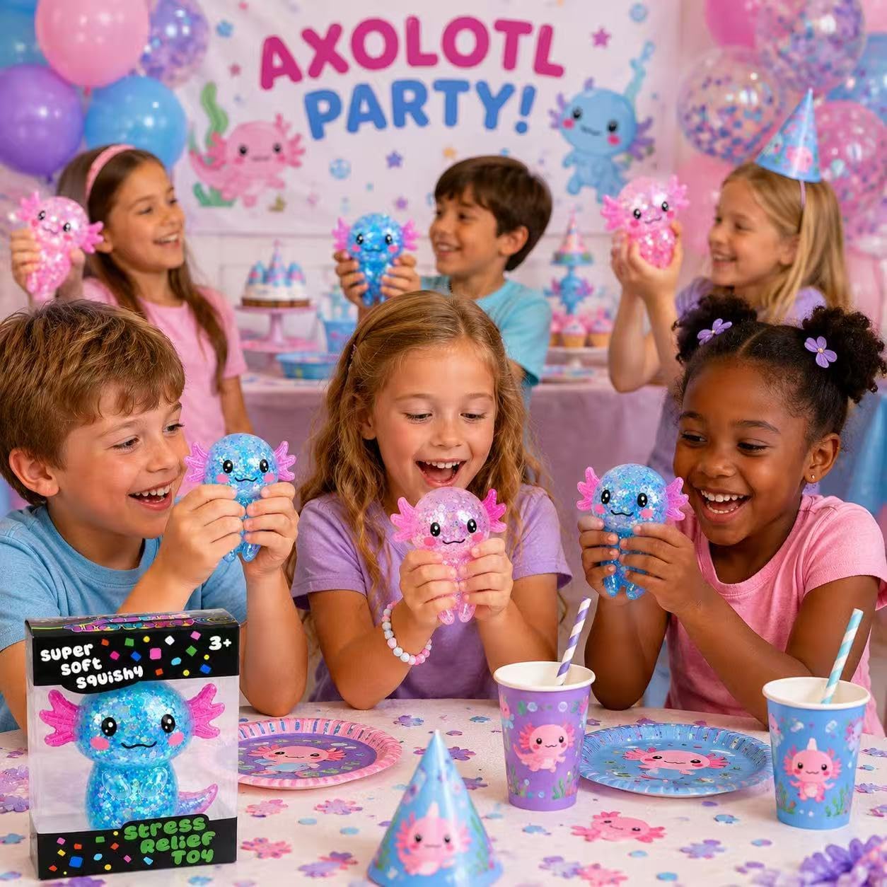 Detalle de Axolotl Squishy Stress Relief Toy — Glittery Fidget Squishies for Kids and Adults