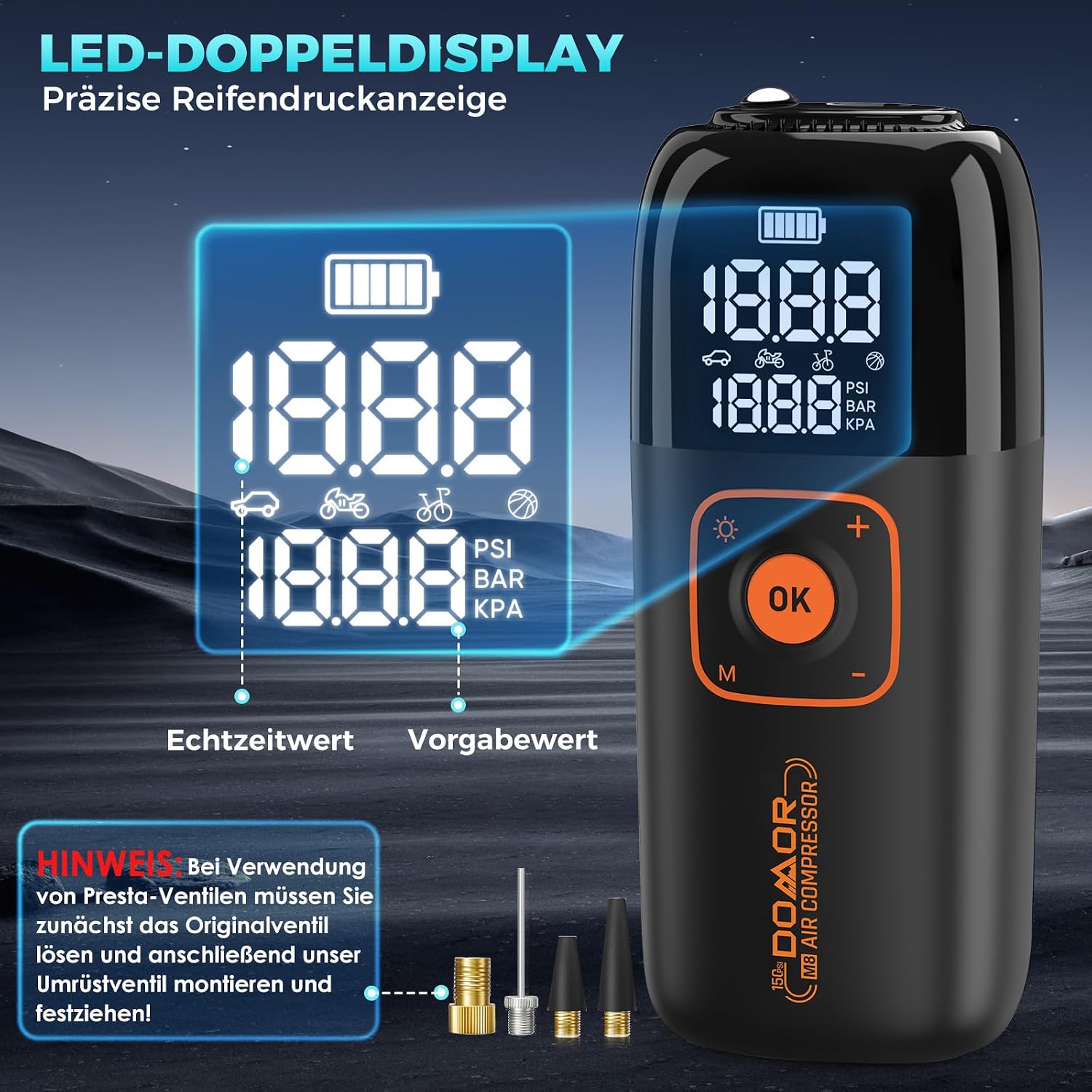 Detalle 2 de 150-PSI Akku Luftpumpe für Fahrrad