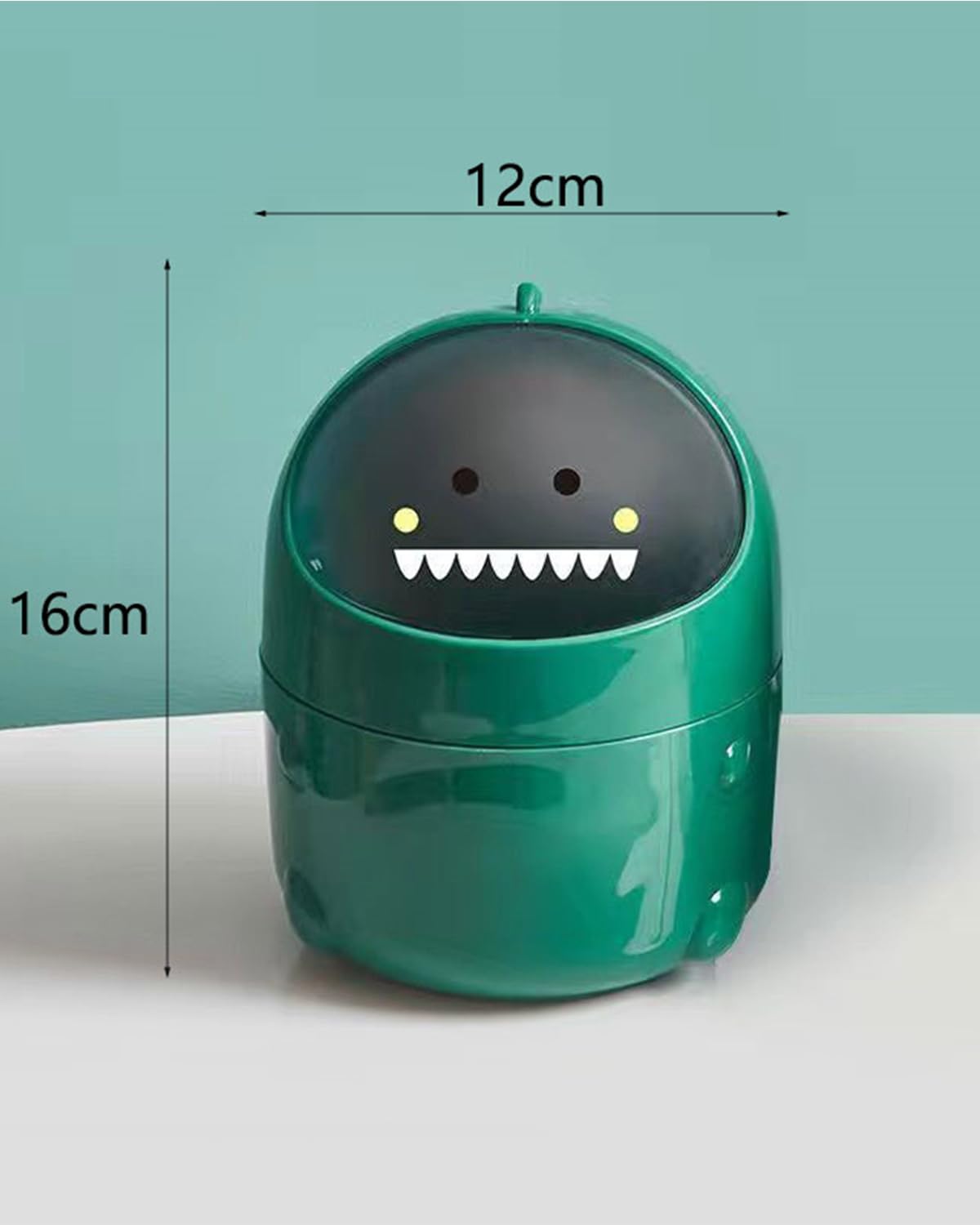 Detalle 2 de Yoxovo mini-papperskorg med lock, grön dinosauriedesign för skrivbord