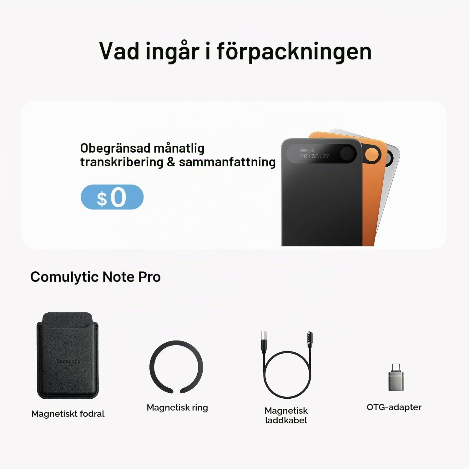 Detalle de comulytic Note Pro TN10P011 AI-diktafon med transkribering på 113 språk