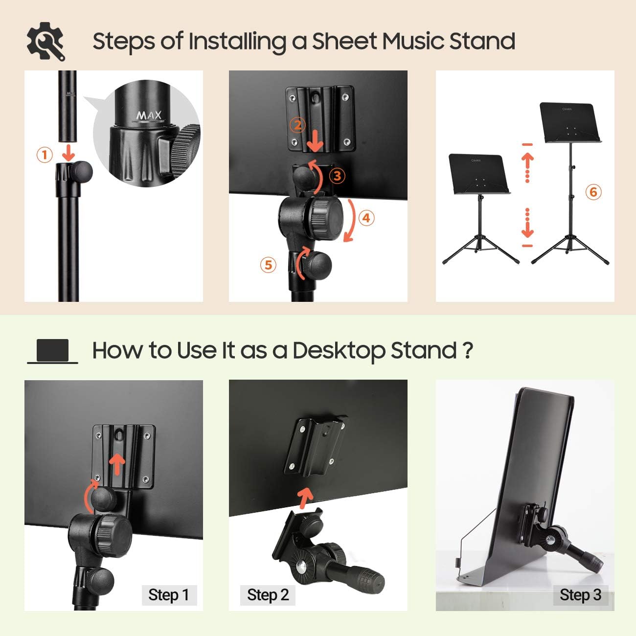 Detalle de CAHAYA Sheet Music Stand Dual-use Convert to Desktop Stand