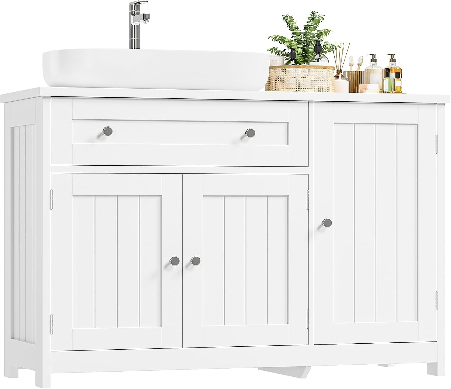 Detalle de FOREHILL M300 – szafka łazienkowa 90 cm, 3 drzwi, szuflada i regulowana półka