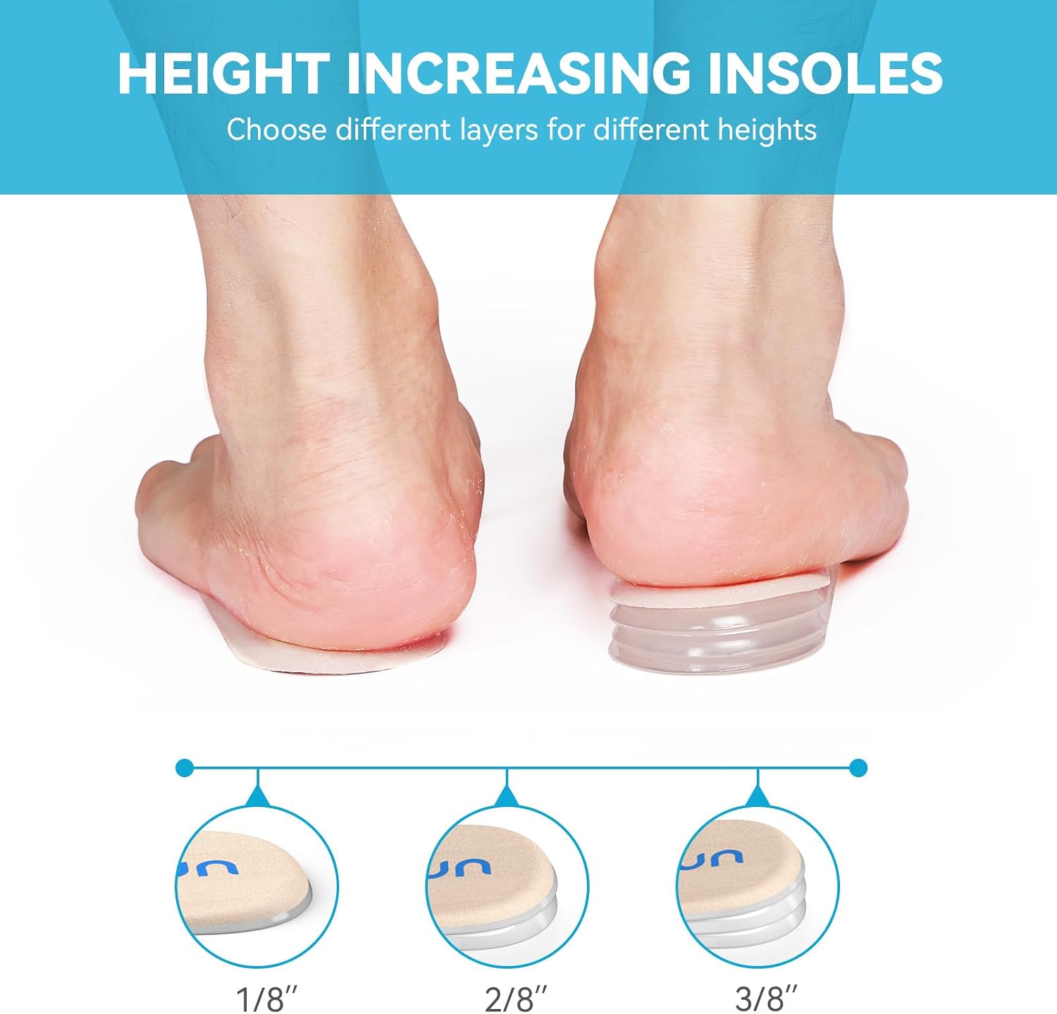Thumbnail 1 de Sumifun Heel Lift Inserts (Gel) for Women – Adjustable Orthopedic Heel Pads (S, Beige) – 1/8in/2/8in/3/8in