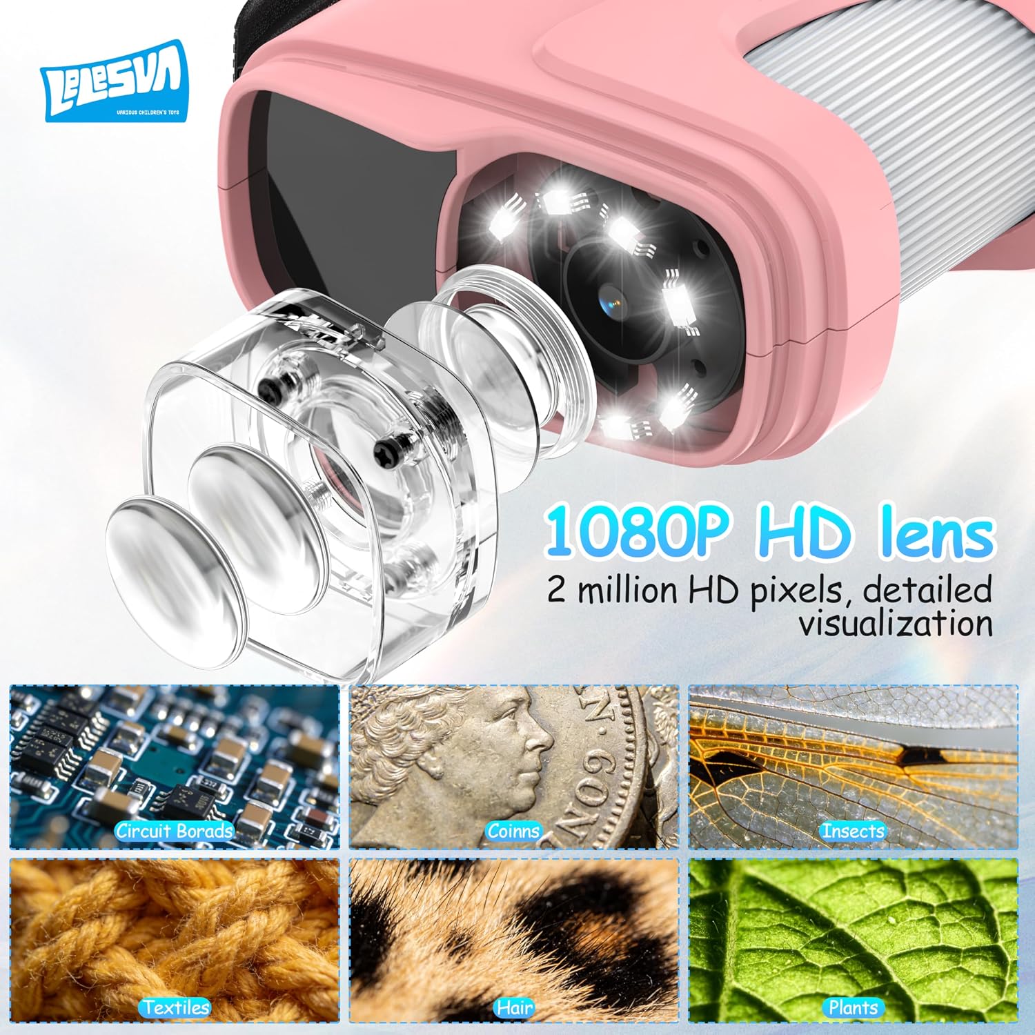 Thumbnail 3 de Microscopio per Bambini con Schermo 2,4'' – Mini Microscopio Portatile 1000X (Rosa) per Esplorare Scienza e Creatività