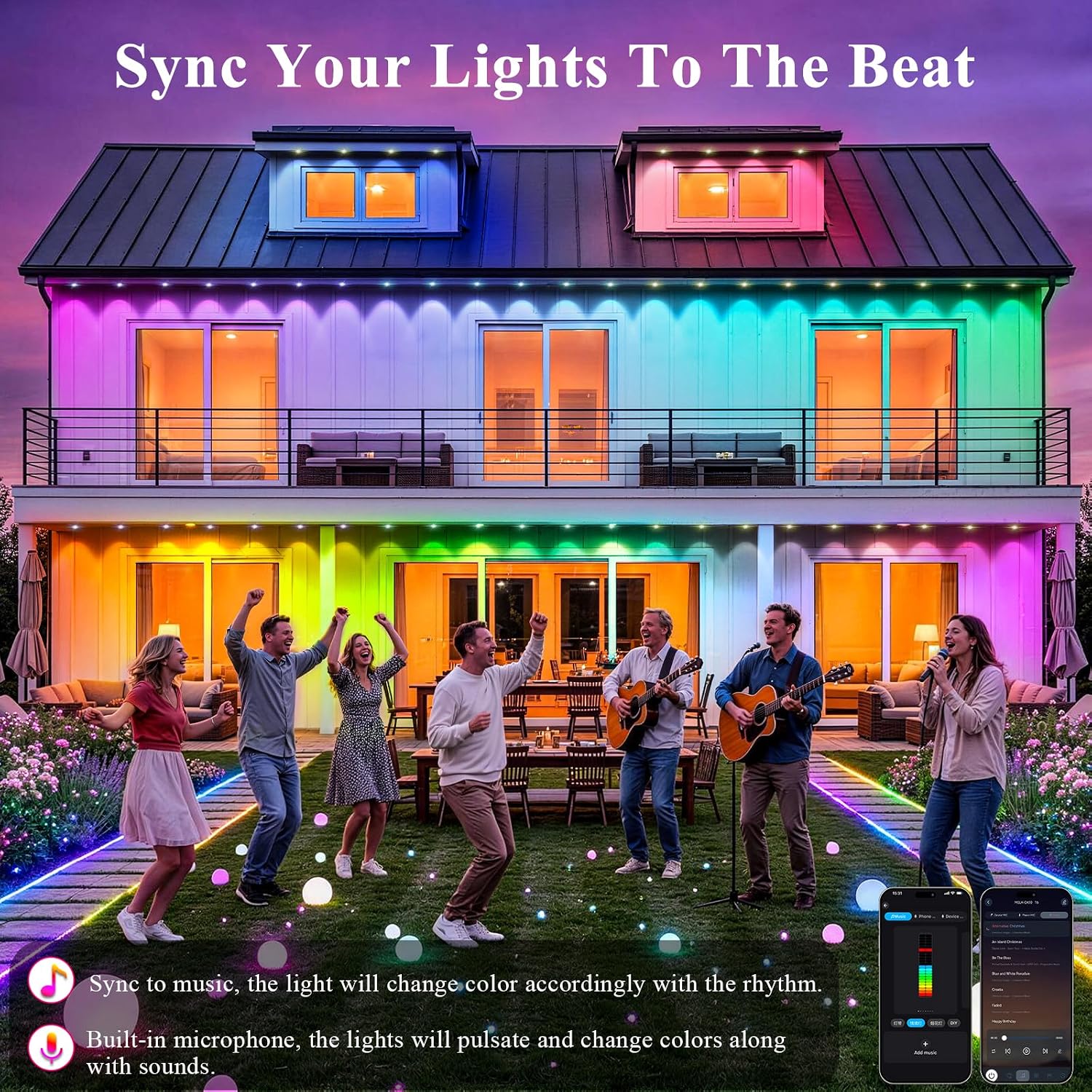 Thumbnail 6 de JNUNUSE 200FT Permanent Outdoor LED Lights, RGB+IC, IP65, App & Remote Control