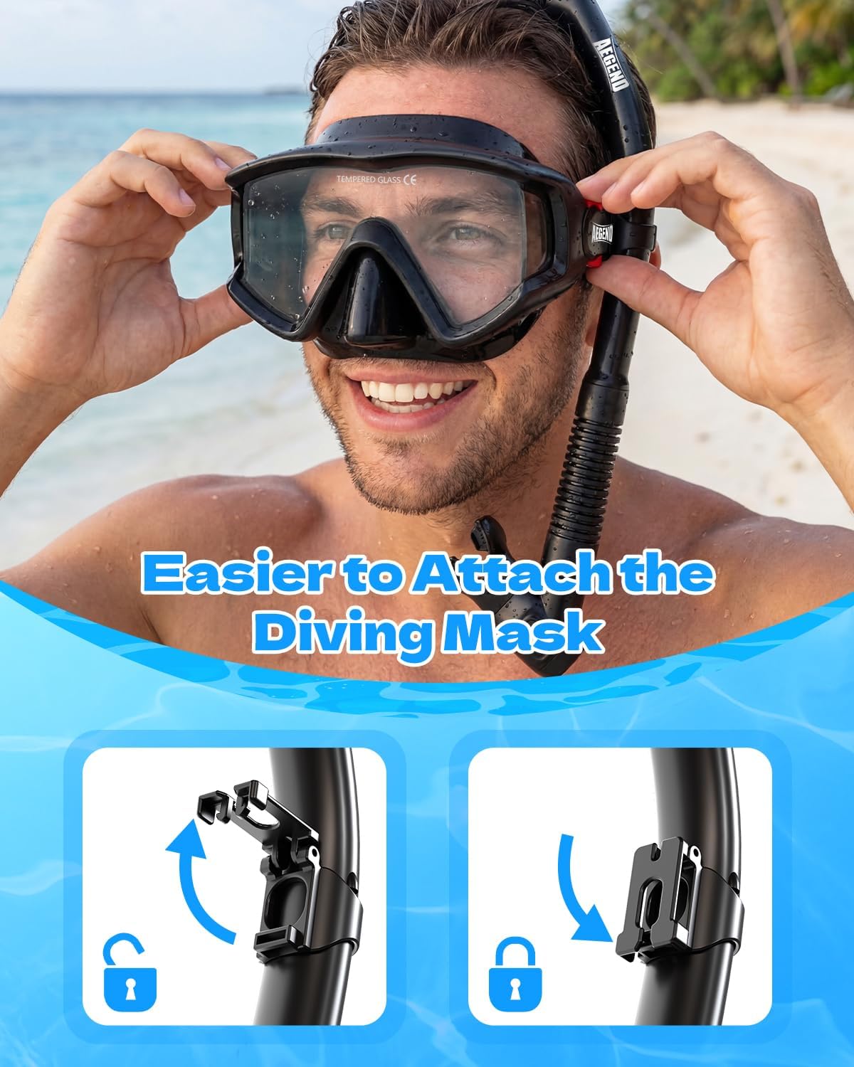 Detalle de Aegend 180° Panoramic Snorkel Mask with Dry Top Snorkel for Adults
