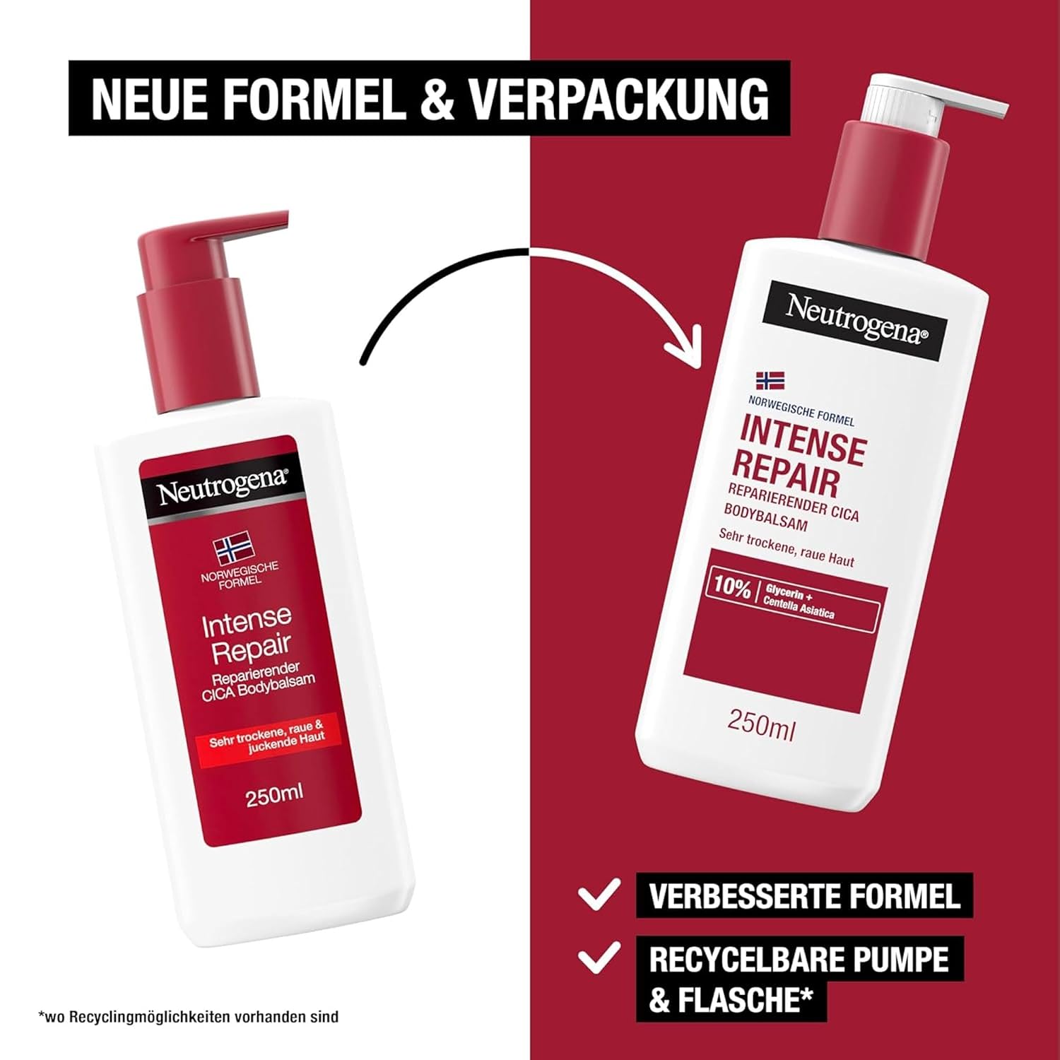 Thumbnail 6 de Neutrogena Intense Repair Reparierender CICA Bodybalsam mit Glycerin & Centella Asiatica – nicht fettende Körperlotion für sehr trockene Haut (250 ml)