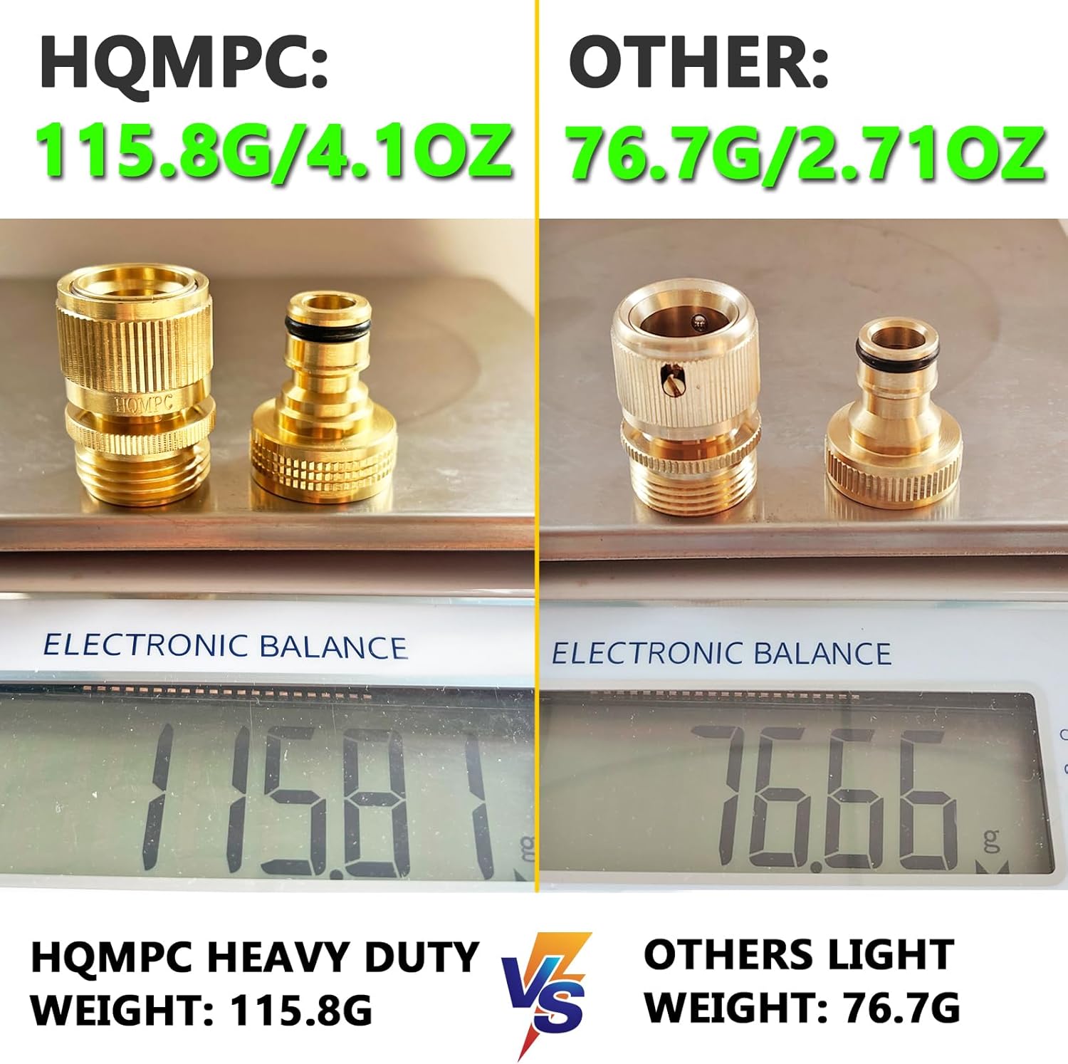Detalle 2 de HQMPC Garden Hose Quick Connect System — Solid Brass 3/4 inch GHT (2 Sets)