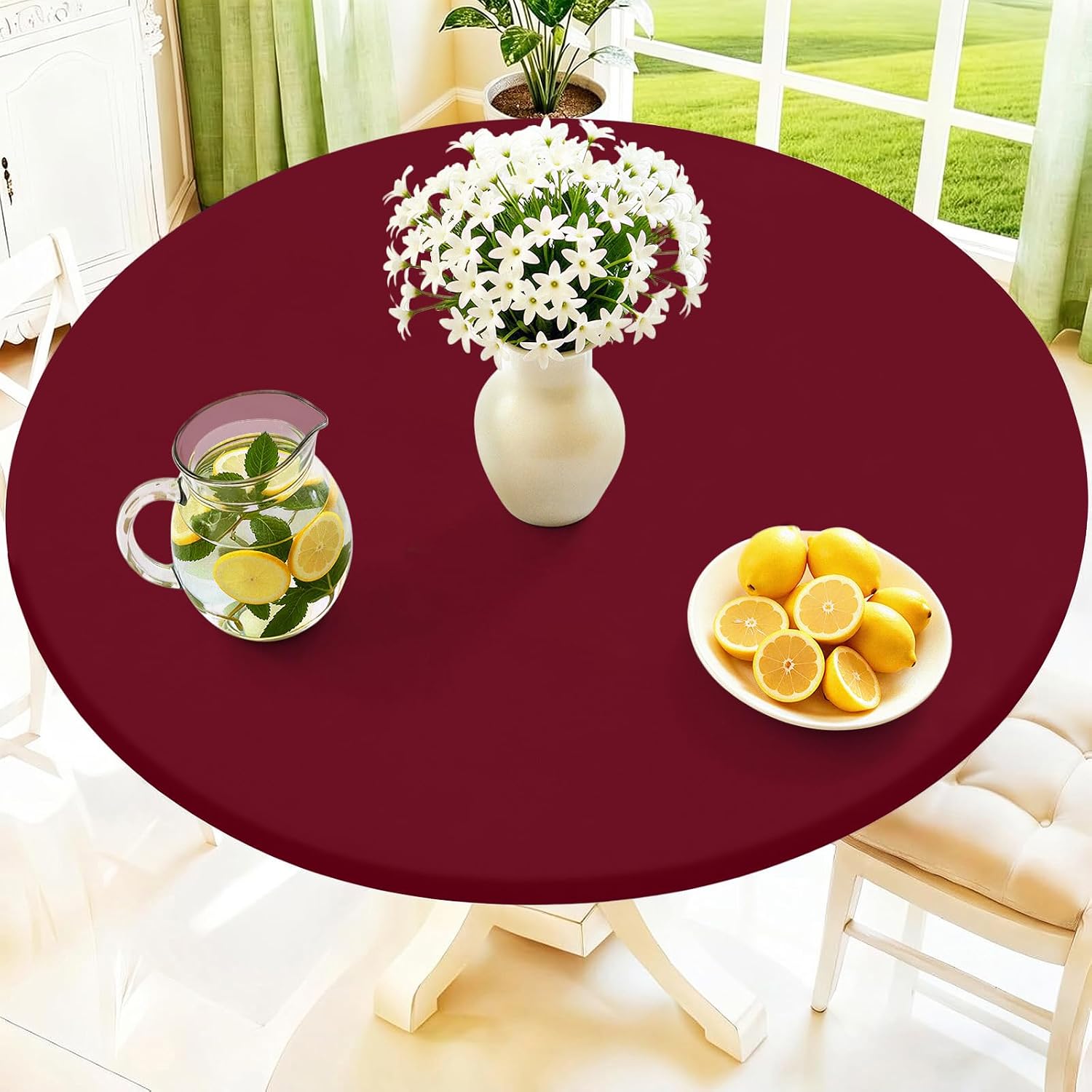 Thumbnail 1 de Moosfor Round Spandex Tablecloth: Elastic, Waterproof Fit for 42"–50" Tables (Baby Blue)