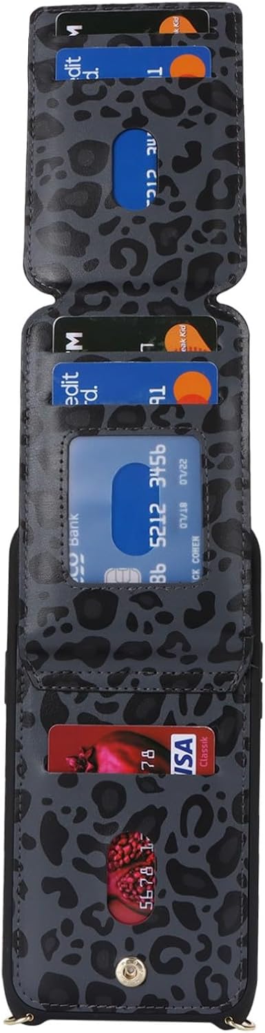 Detalle de Zouzt iPhone 13 Pro Wallet Case with Card Holder, Strap and Ring – Black Leopard