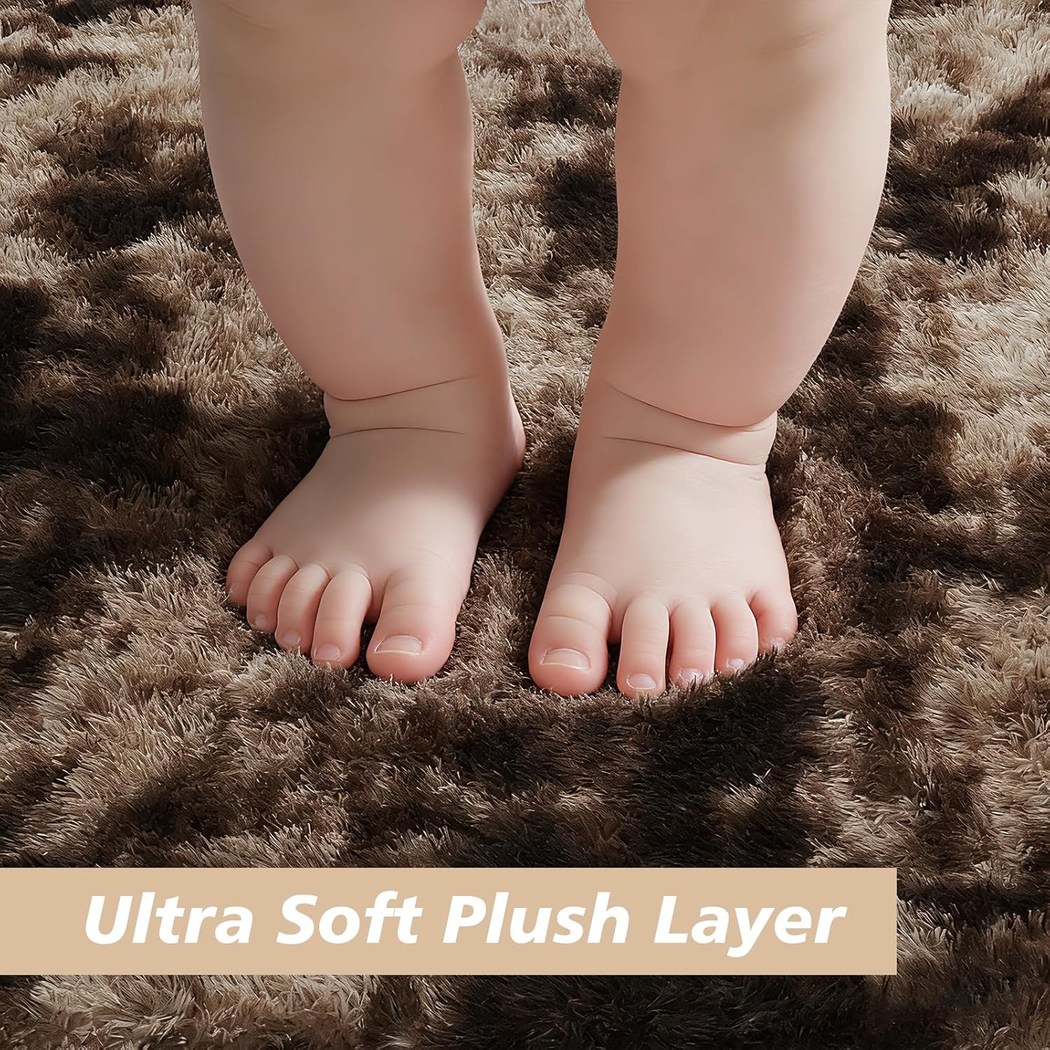Thumbnail 1 de Tie-Dyed Coffee 8x10 Fluffy Area Rug for Living Room