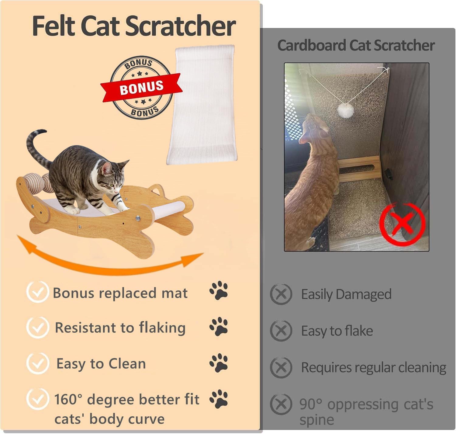 Detalle 2 de FUNACAY Cat Scratch Pad with Replacement Felt — Large 3-in-1 Cat Scratcher Bed, Hammock Lounge