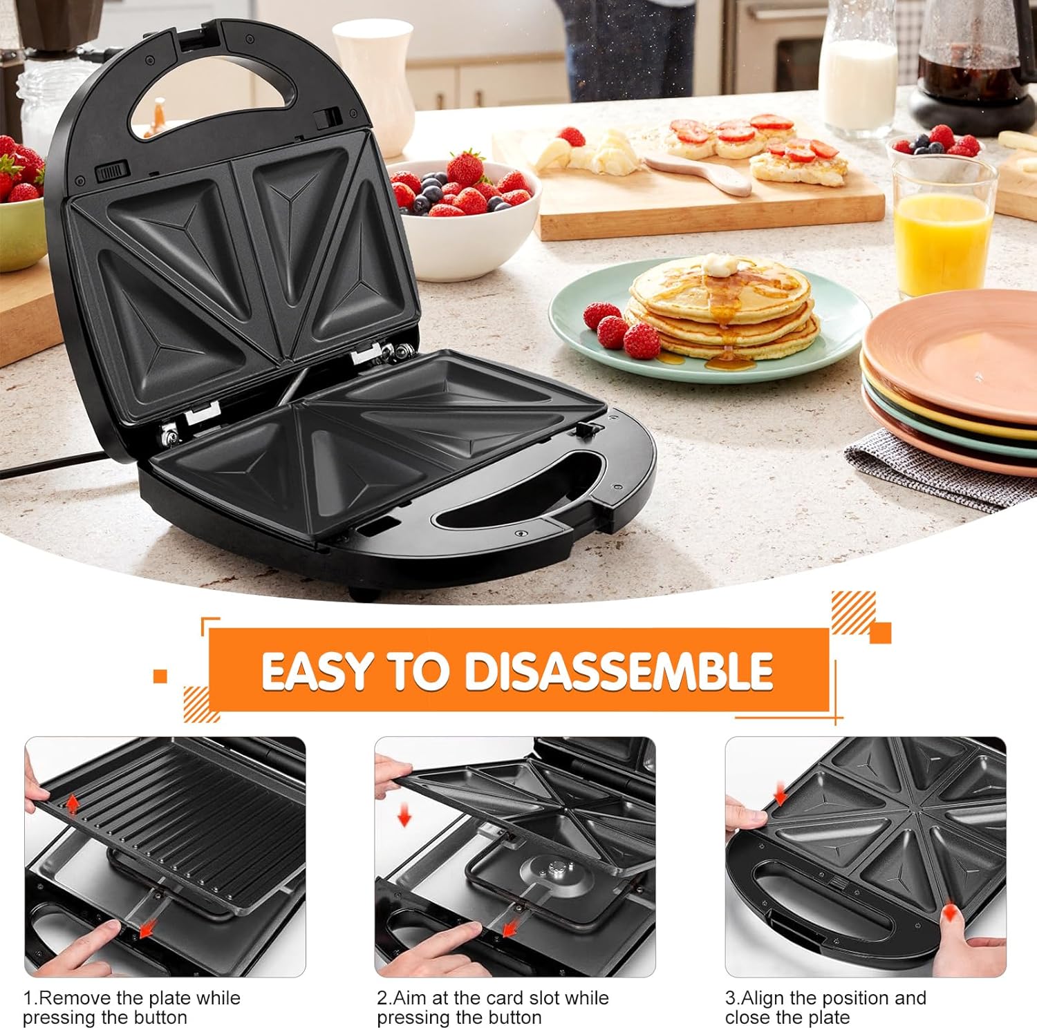 Thumbnail 4 de Mingfuxin 3-in-1 Frühstücks-Sandwichmaker mit abnehmbaren Antihaft-Platten (Waffel, Sandwich, Grill)