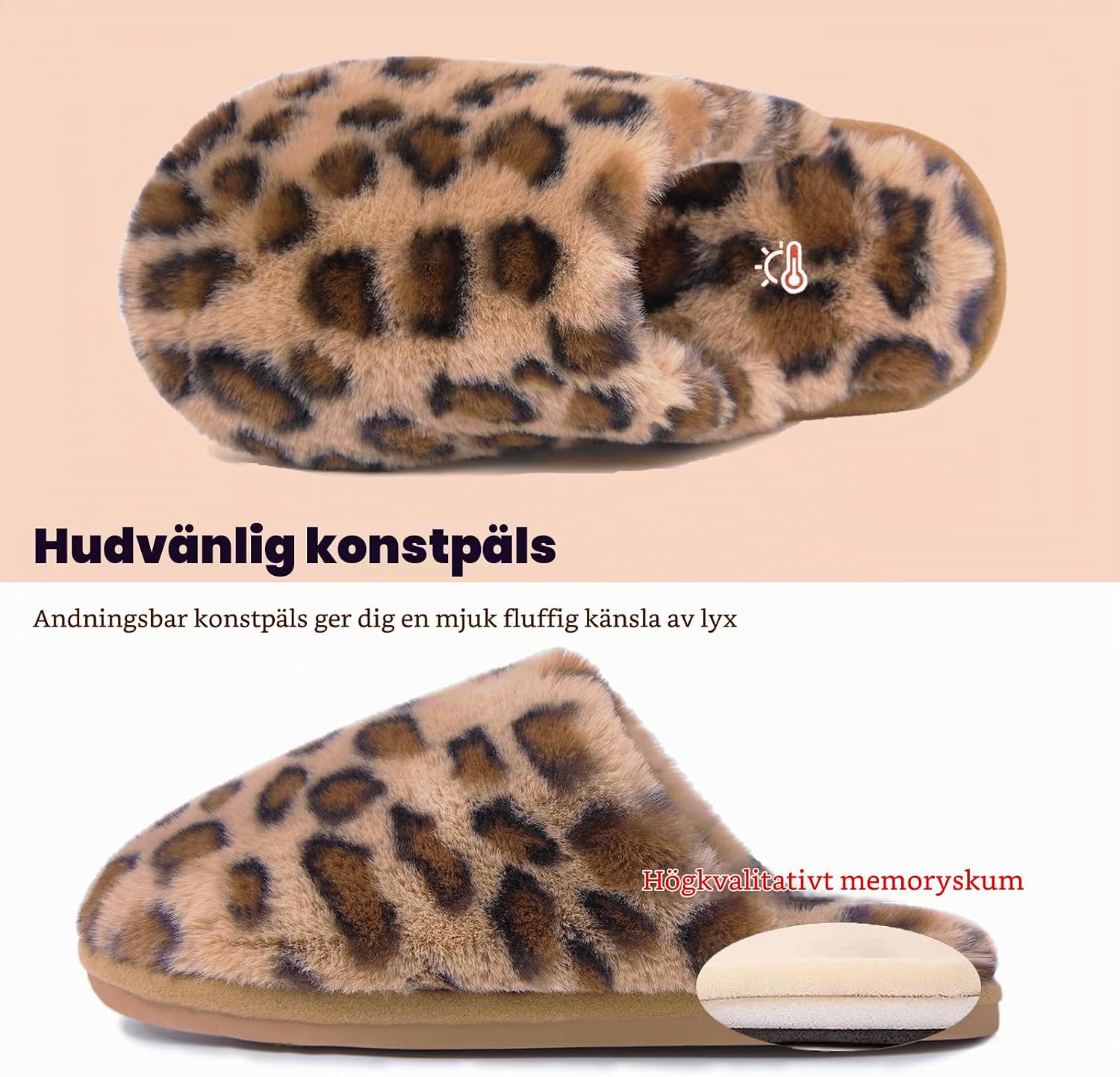 Detalle de Coswind fluffiga slip-on-tofflor med minnesskum och stödjande EVA-lager