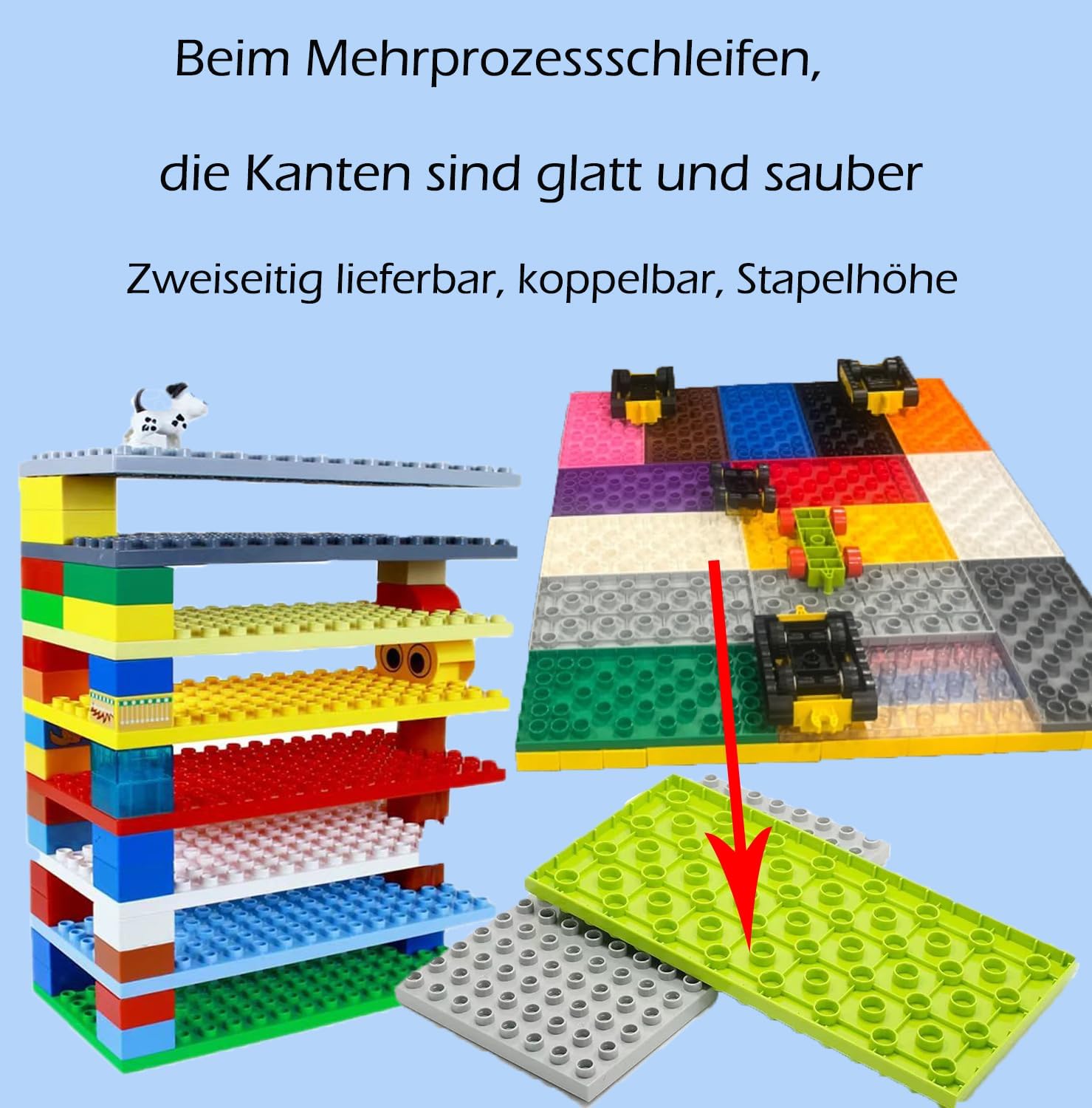 Detalle de Guihumz 10er Set große Bauplatte (19 x 9,5 cm) kompatibel mit großen Bausteinen, 2× Rot/Grün/Blau/Grau/Sand