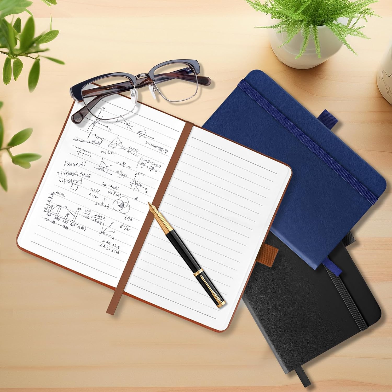 Detalle de 3 Pack A6 Pocket Notebook: Leather-Hardcover Journals with 160 Lined Pages (Black, Blue, Brown) – Ideal for Daily Writing