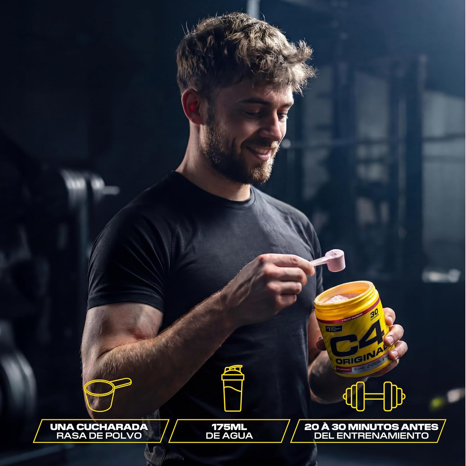 Detalle de C4 Original 💪 Suplemento preentrenamiento manzana verde, 30 disoluciones