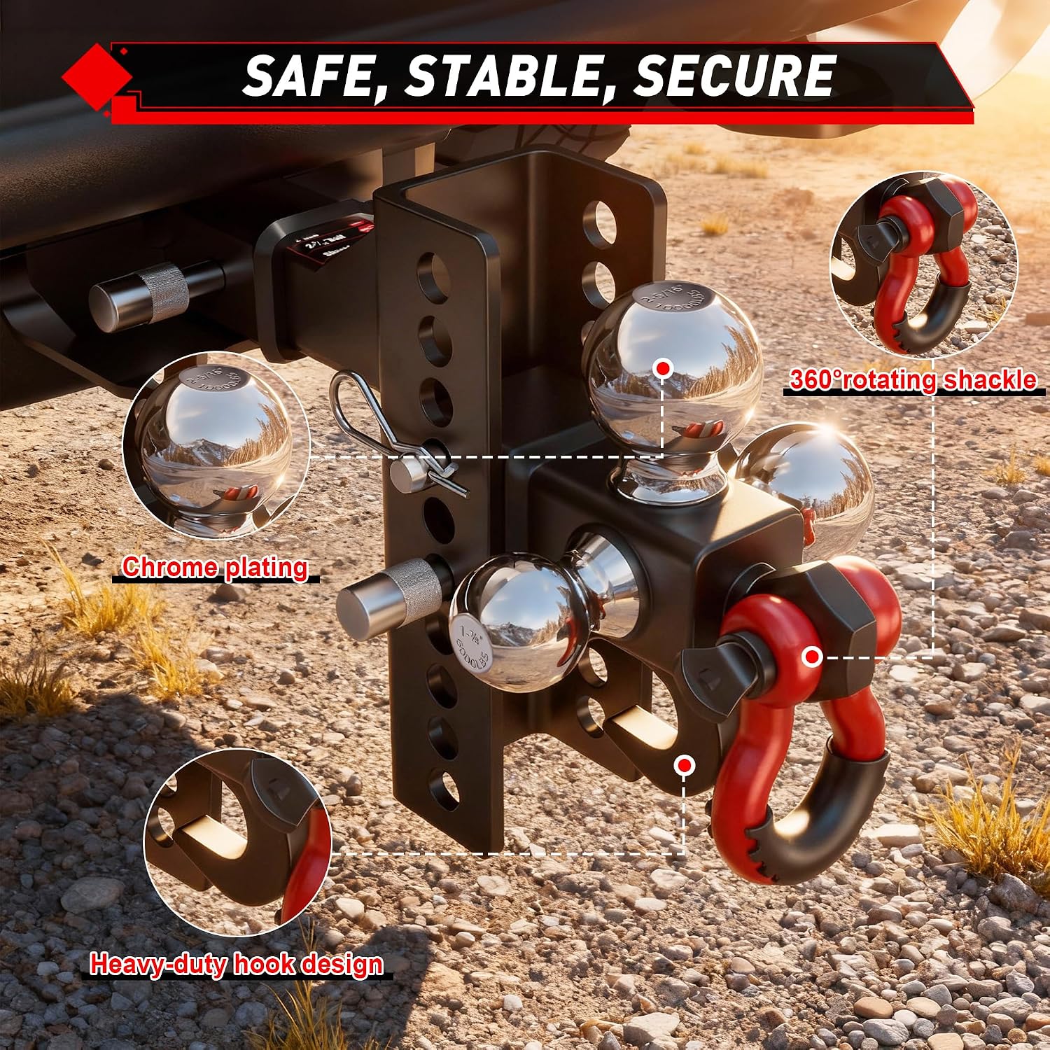 Detalle 2 de TYT Adjustable Tri-Ball Hitch 10,000 lb