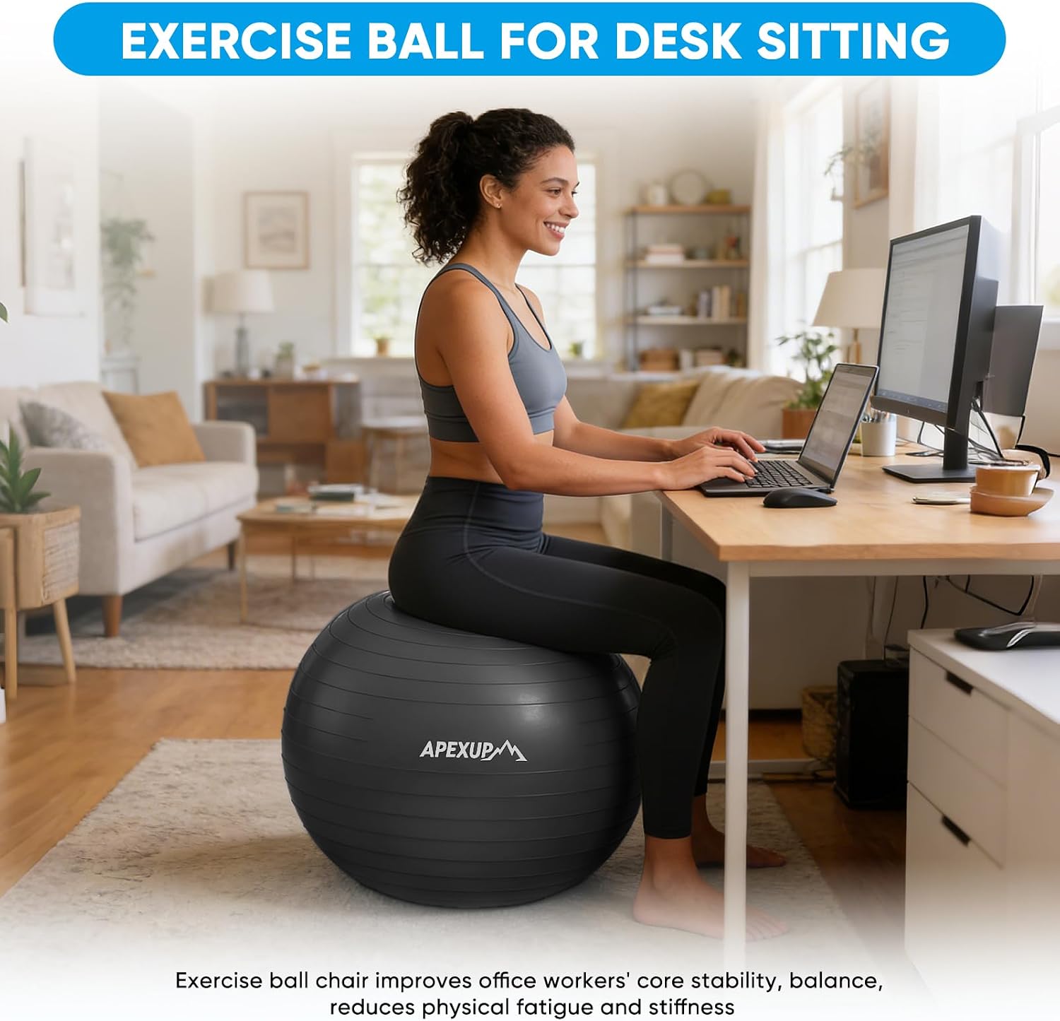 Thumbnail 4 de APEXUP APEXUP-306-CA Yoga Ball, 660 lb Anti-Burst PVC with Pump