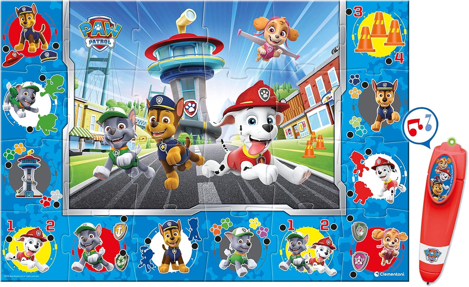 Detalle 2 de Clementoni Quiz-Bodenpuzzle Paw Patrol 70x100 cm – Maxi‑Puzzle mit Stift für interaktives Lernen ab 3 Jahren