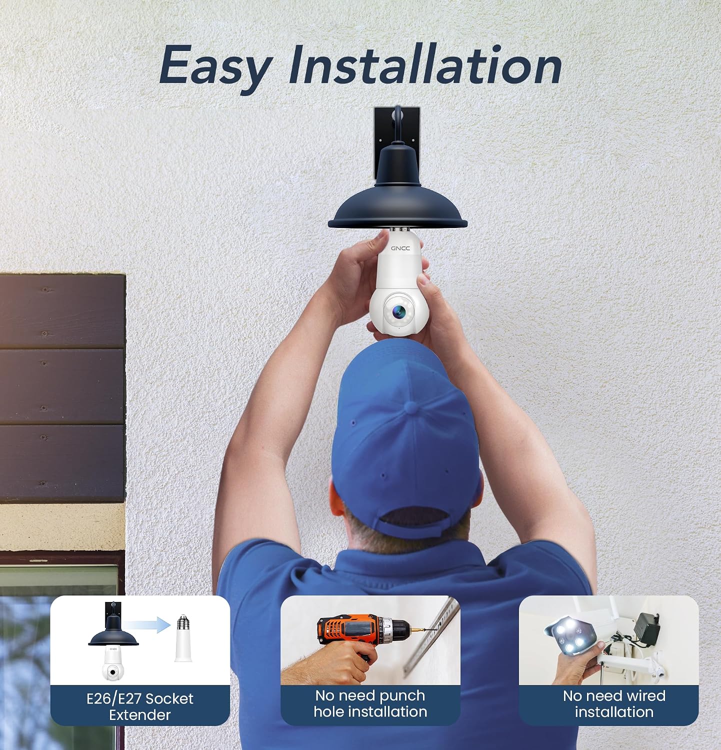 Thumbnail 2 de GNCC Kit 2 Telecamere Lampadina WiFi Esterno 2K per portalampada E26/E27 – Visione Notturna a Colori