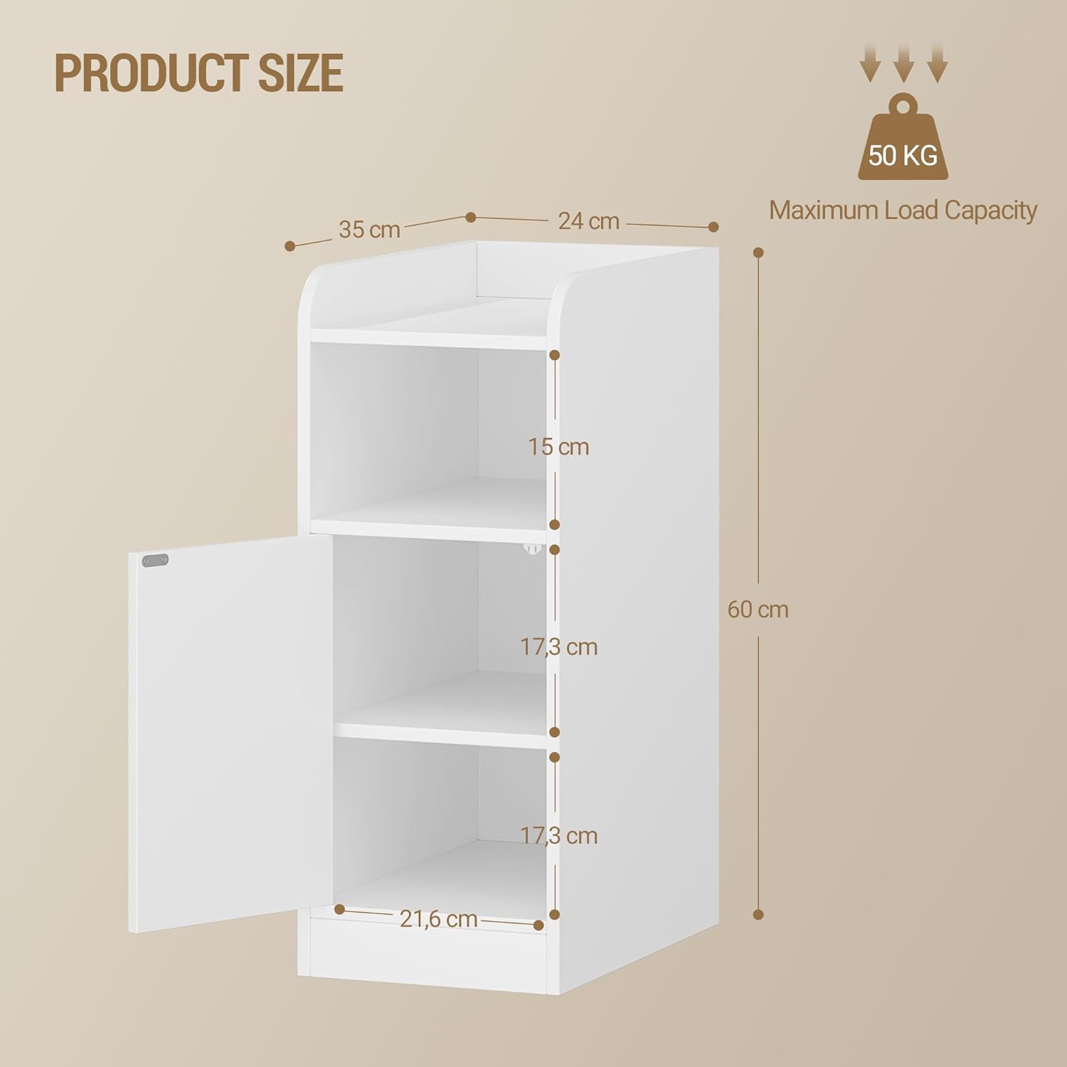 Detalle de Hzuaneri Table de Chevet étroite avec porte d'armoire – blanc (NS00303X)