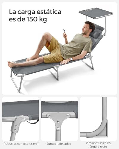 Thumbnail 6 de SONGMICS Tumbona Reclinable GCB19UV1: descanso estable y plegable para terraza, piscina y jardín