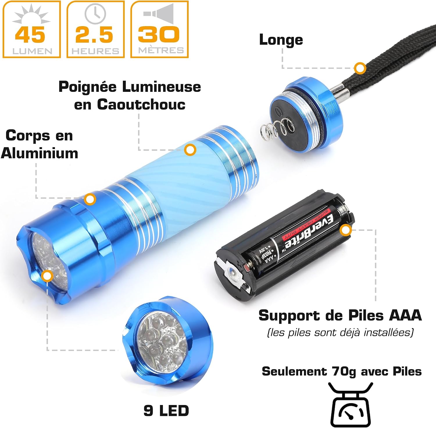 Detalle 2 de EverBrite Jeu lampe torche LED 4 pièces