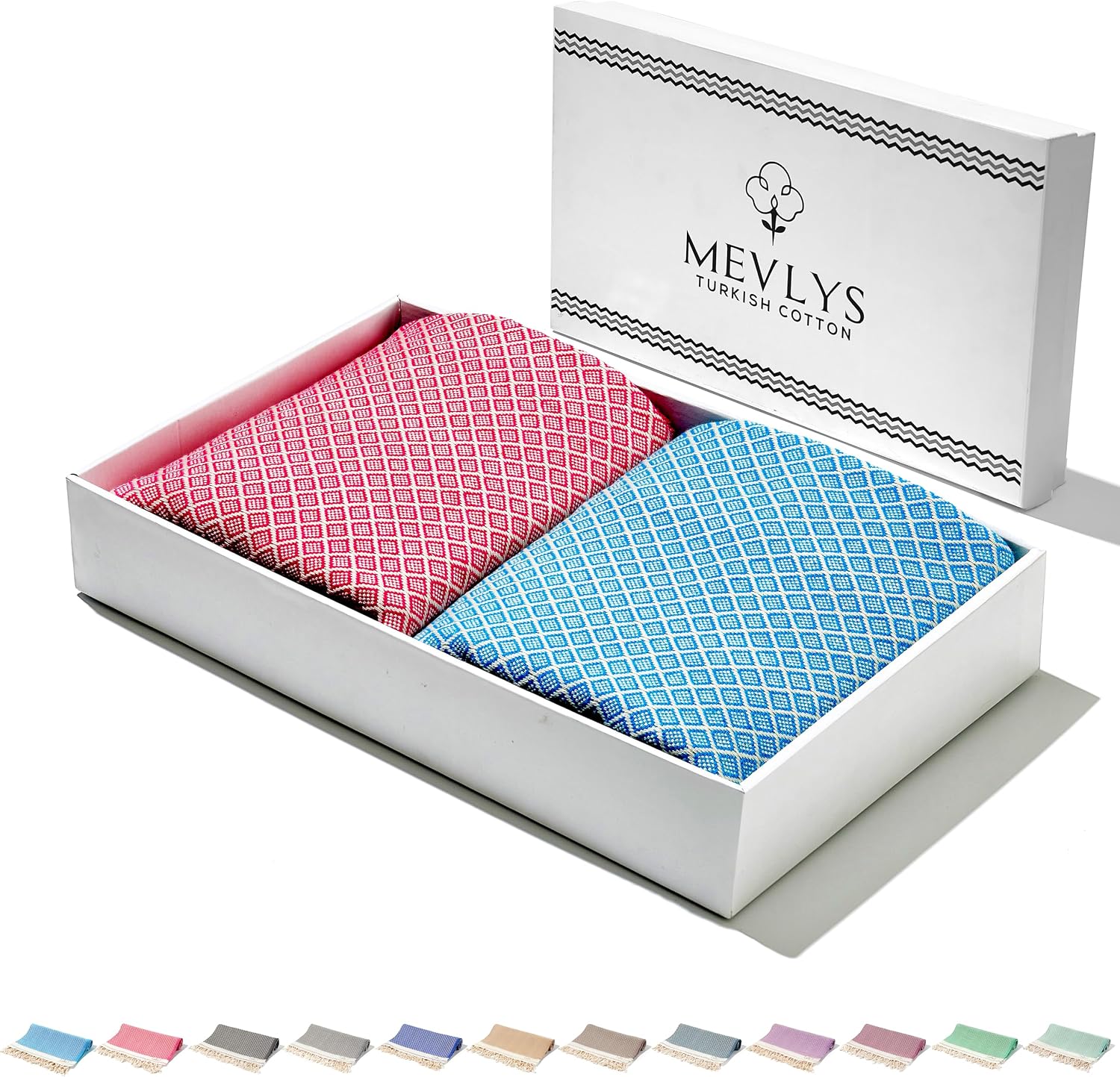Detalle 2 de MEVLYS Saunatuch Hamamtuch 2er Set – 100x180 cm, Extra Leicht, Baumwolle, Petrol Blau/Pastellbeige