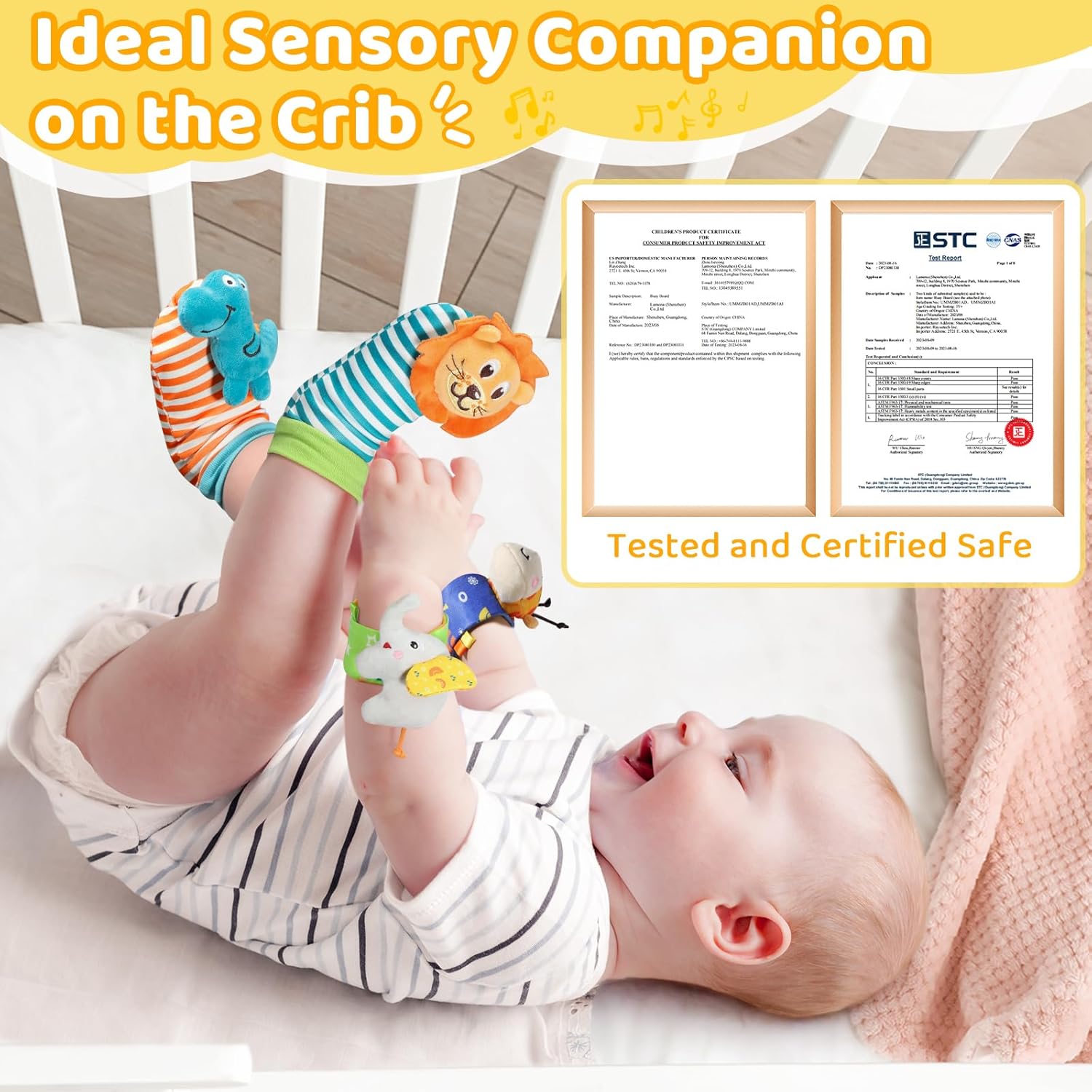 Thumbnail 5 de Foot Finders Wrist Rattles for Infants (sock and wrist rattle set with rainforest animal designs)