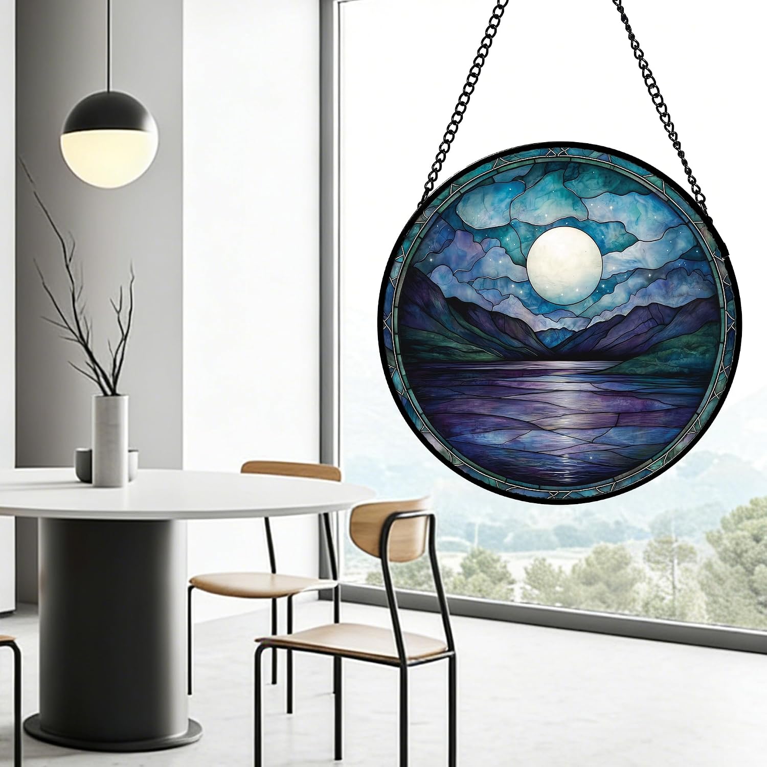Detalle 1 de Blue Moon Lake stained glass suncatcher 9.8-inch