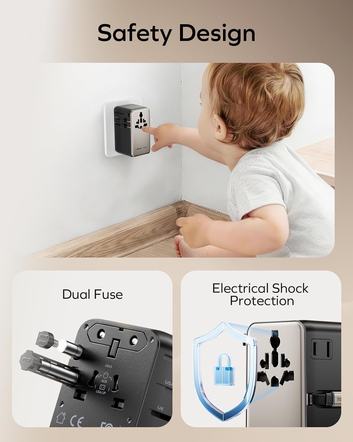 Thumbnail 6 de MOMAX Universal Travel Adapter with Cable — 100W GaN, UK/EU/AU/US Plugs, 2 USB-C PD & 1 USB-A QC