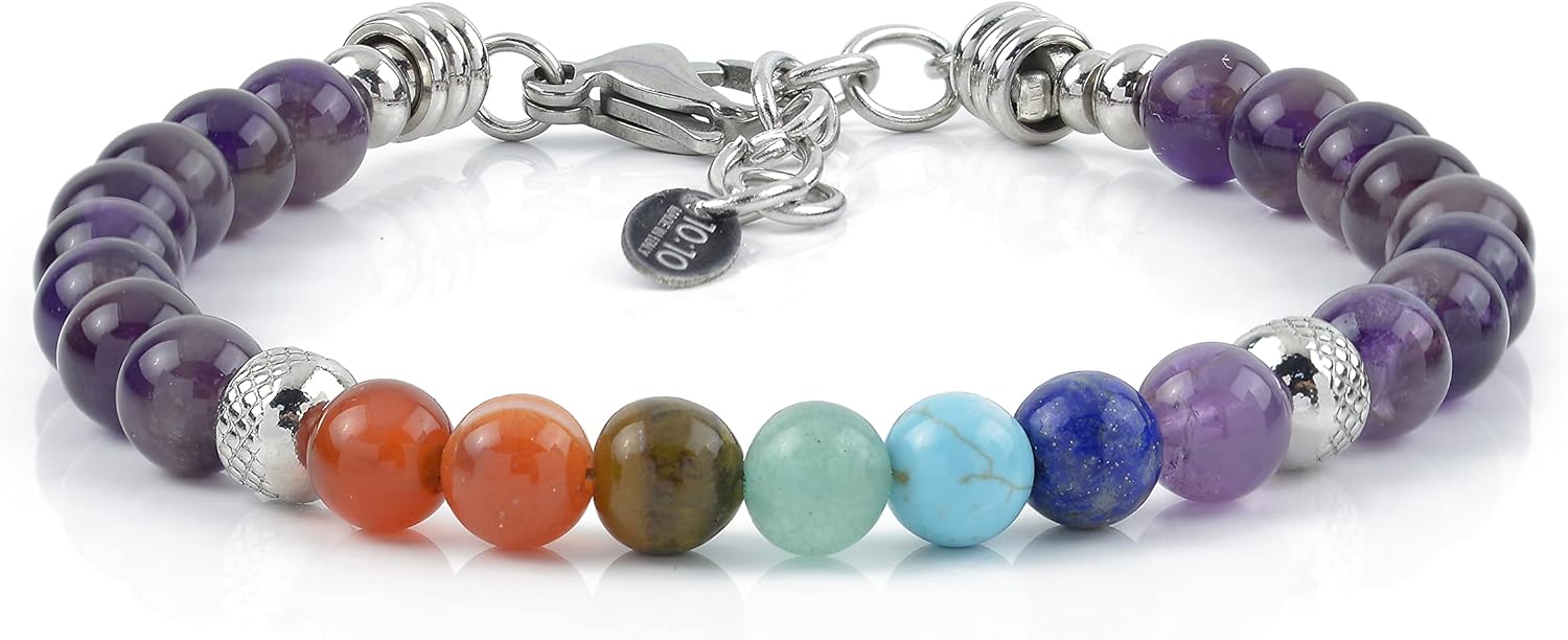 Detalle de Set di 3 Bracciali in acciaio inox e pietre dure naturali – Made in Italy, regolabili
