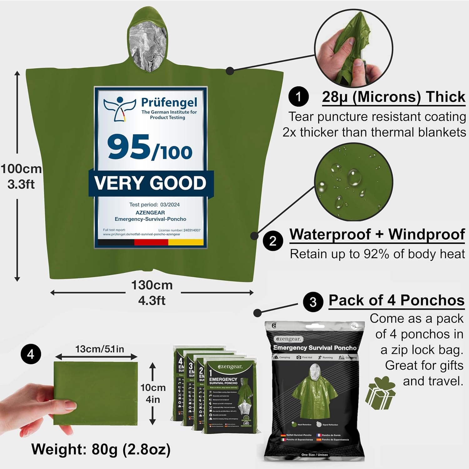 Detalle de Poncho survie aZengear 92 % chaleur