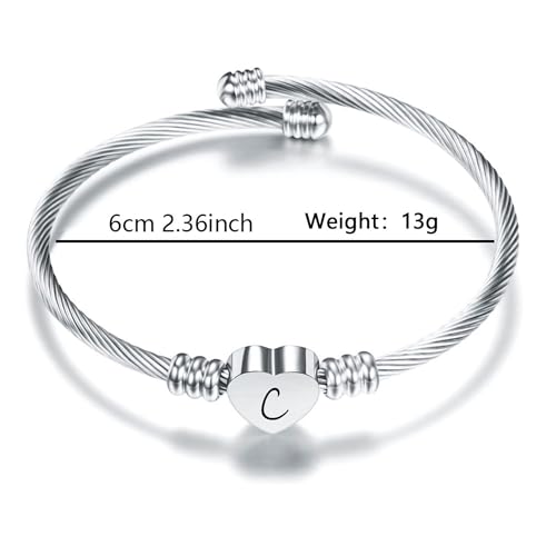 Thumbnail 1 de Suonie Plata Amor Corazón: Pulsera con Letra Inicial A–Z ajustable, regalo significativo para familiares y amigos