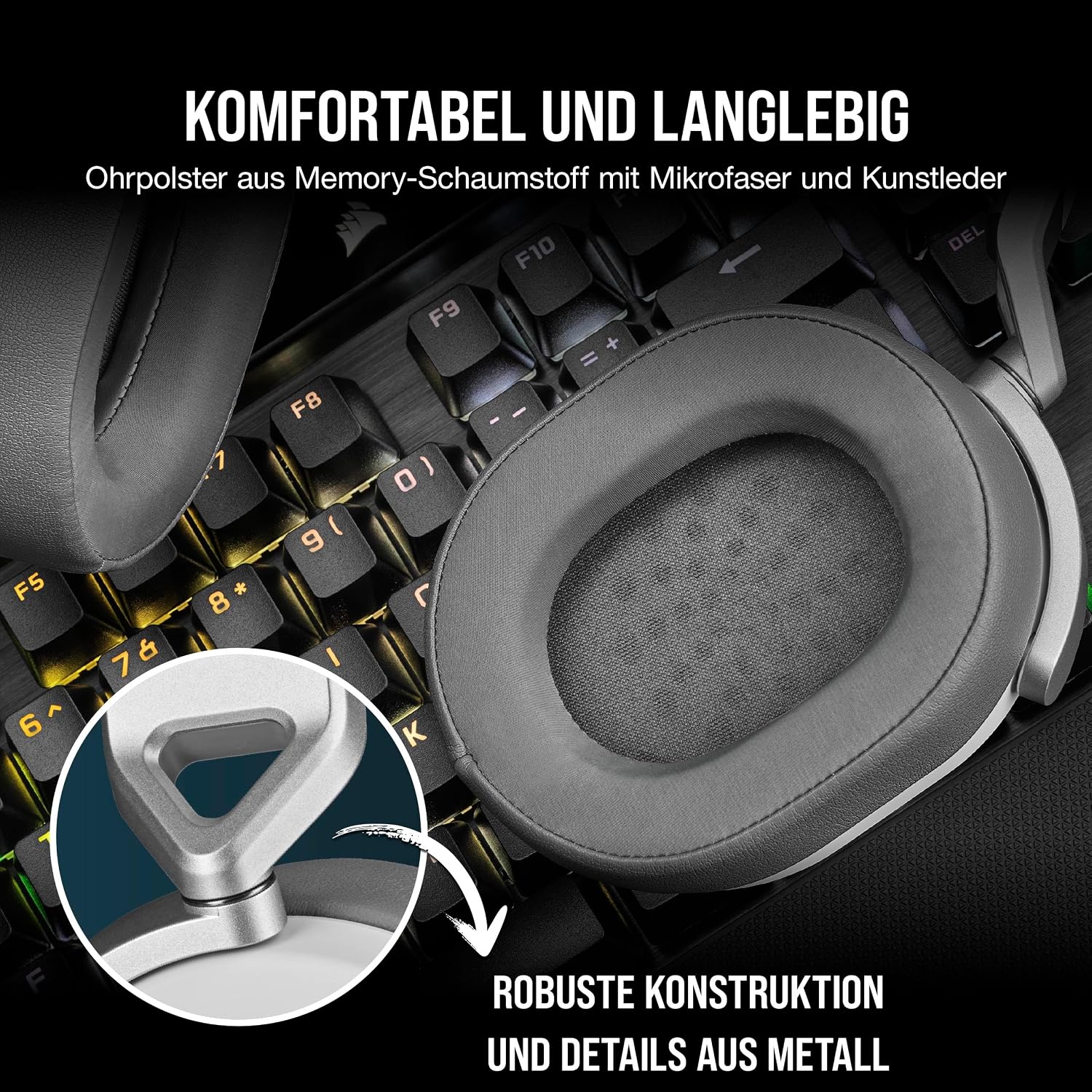 Detalle de Corsair HS65 Surround Gaming-Headset – Komfort, Dolby 7.1-Surroundsound und SoundID für Multi-Plattform