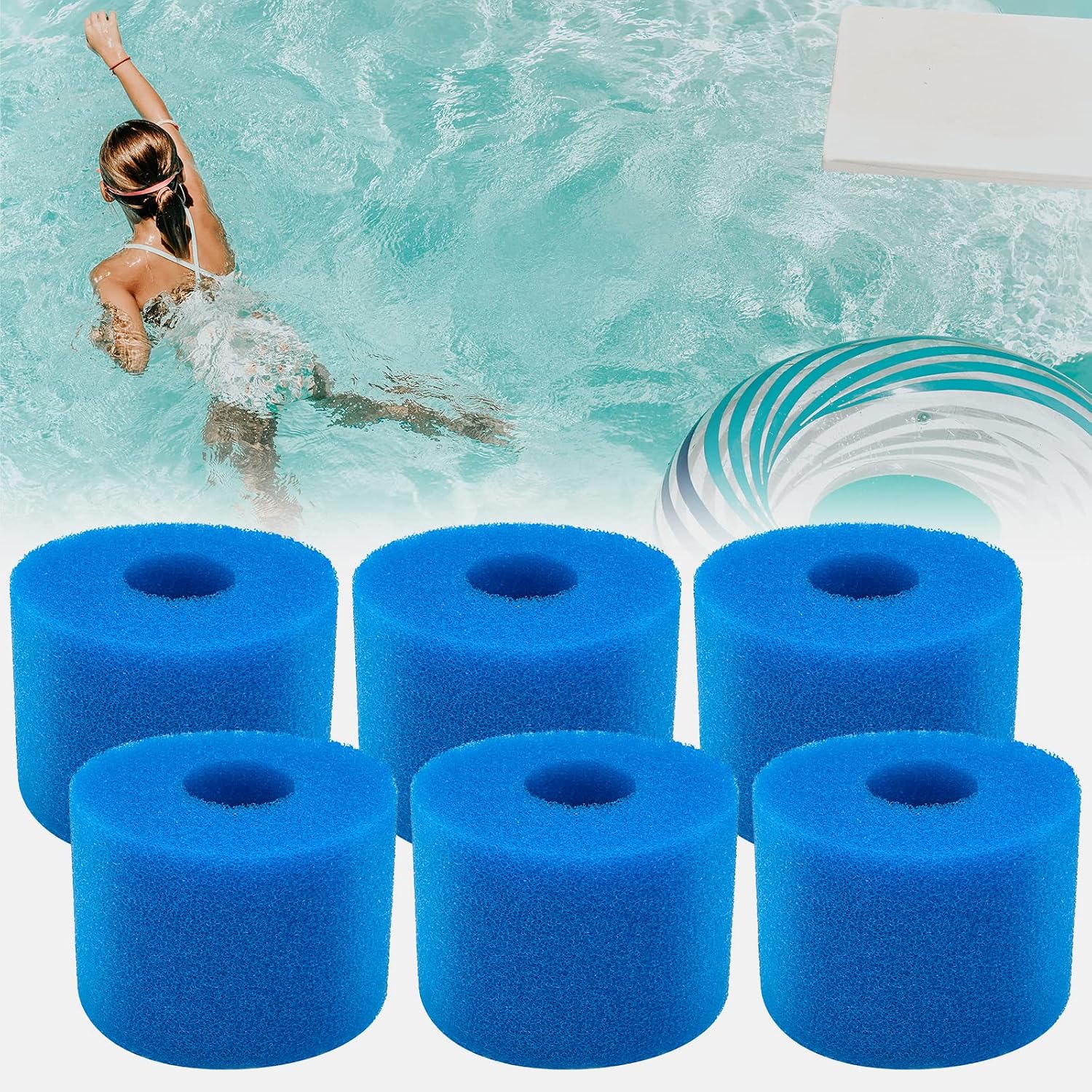Detalle de JEFFEL Filtro Spugna Tipo S1: Filtri Riutilizzabili in Schiuma per Piscina, Spa, Acquario (6 Pezzi)
