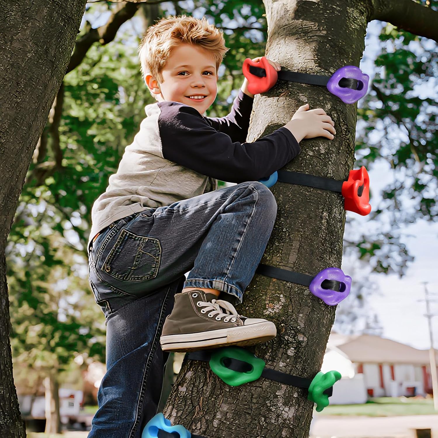 Thumbnail 6 de TOPNEW 12 Ninja Tree Climbing Holds for Kids and Adults with 6 Ratchet Straps – Durable Outdoor Ninja Warrior Training