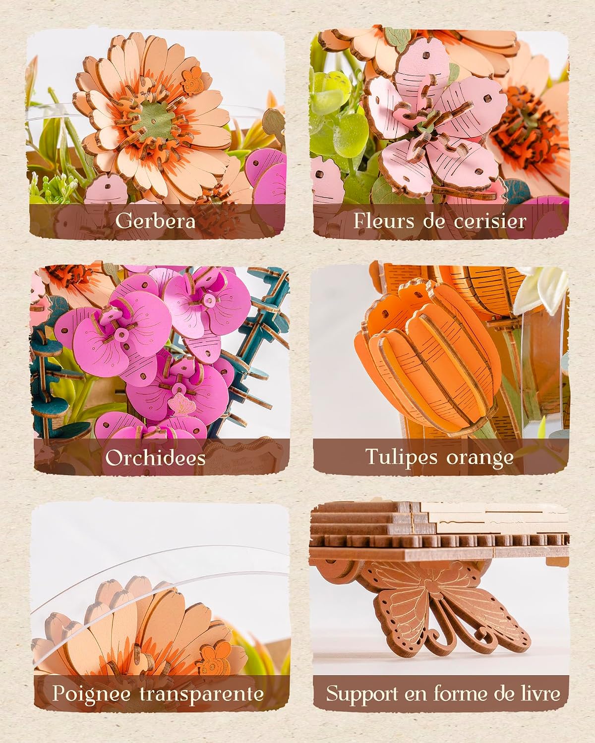 Thumbnail 2 de ROWOOD Puzzle de fleurs en bois 3D – Livre de floraison à monter soi-même