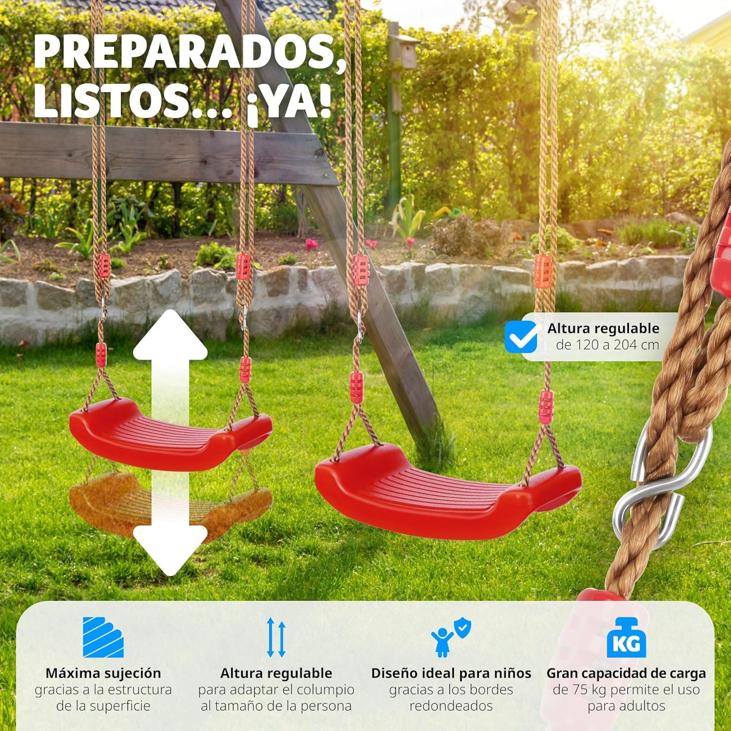 Thumbnail 2 de tectake® Columpio Infantil Ajustable con Cuerdas y Resistente 🌳